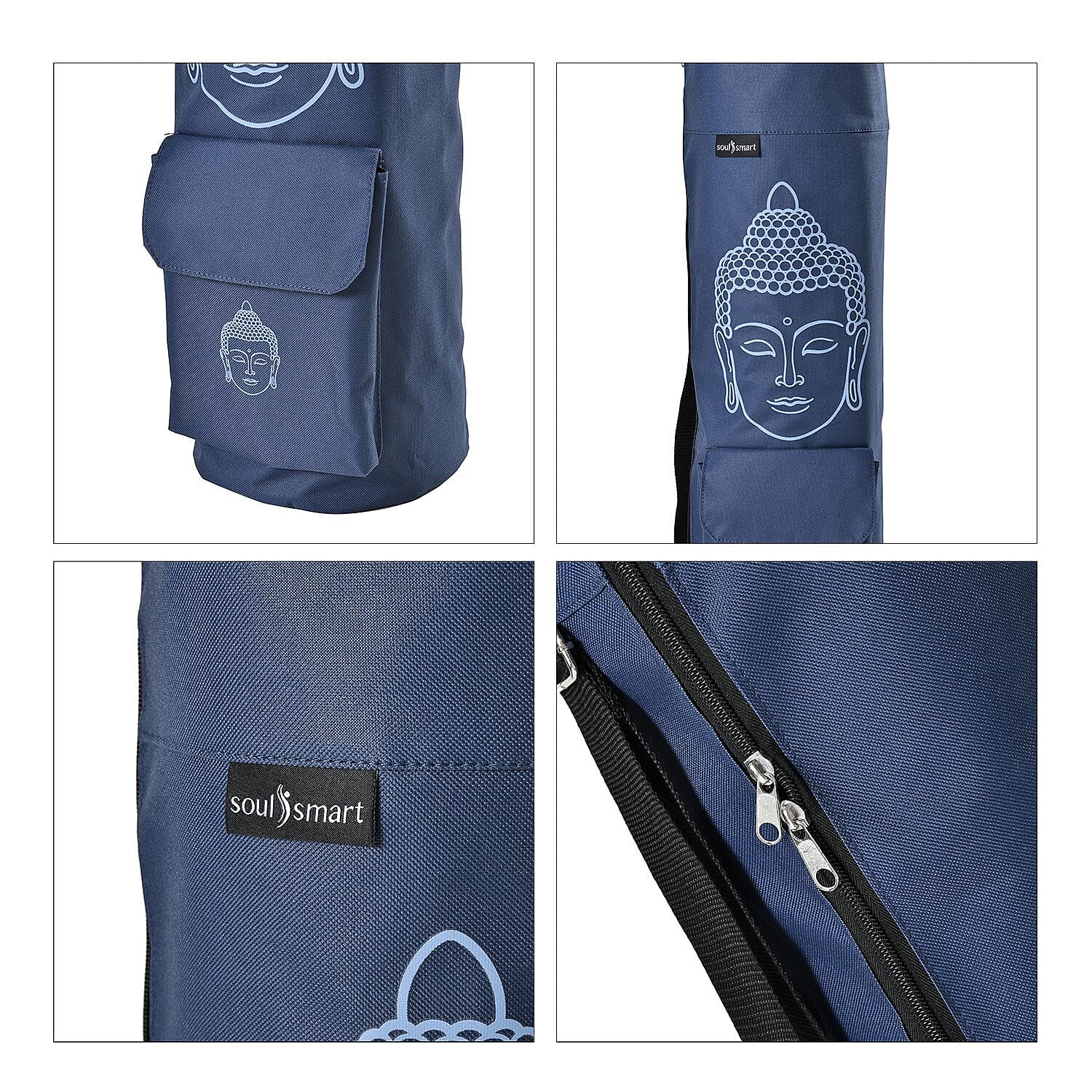 Soul Smart Buddha Printed Yoga Bag (Size 70x20 cm) - Navy & Light Blue