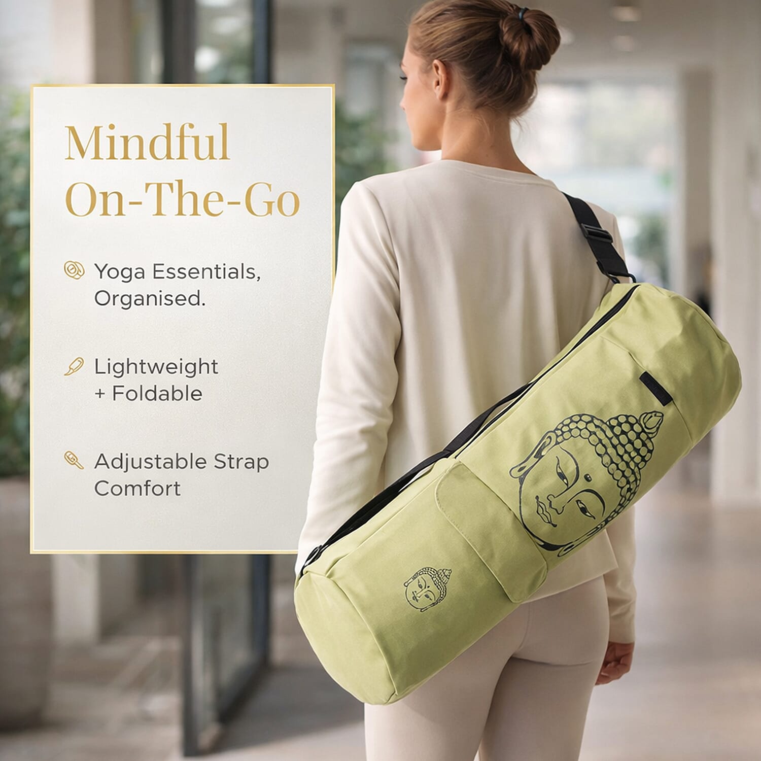 Soul Smart Buddha Printed Yoga Bag (Size 70x20 cm) - Green & Grey
