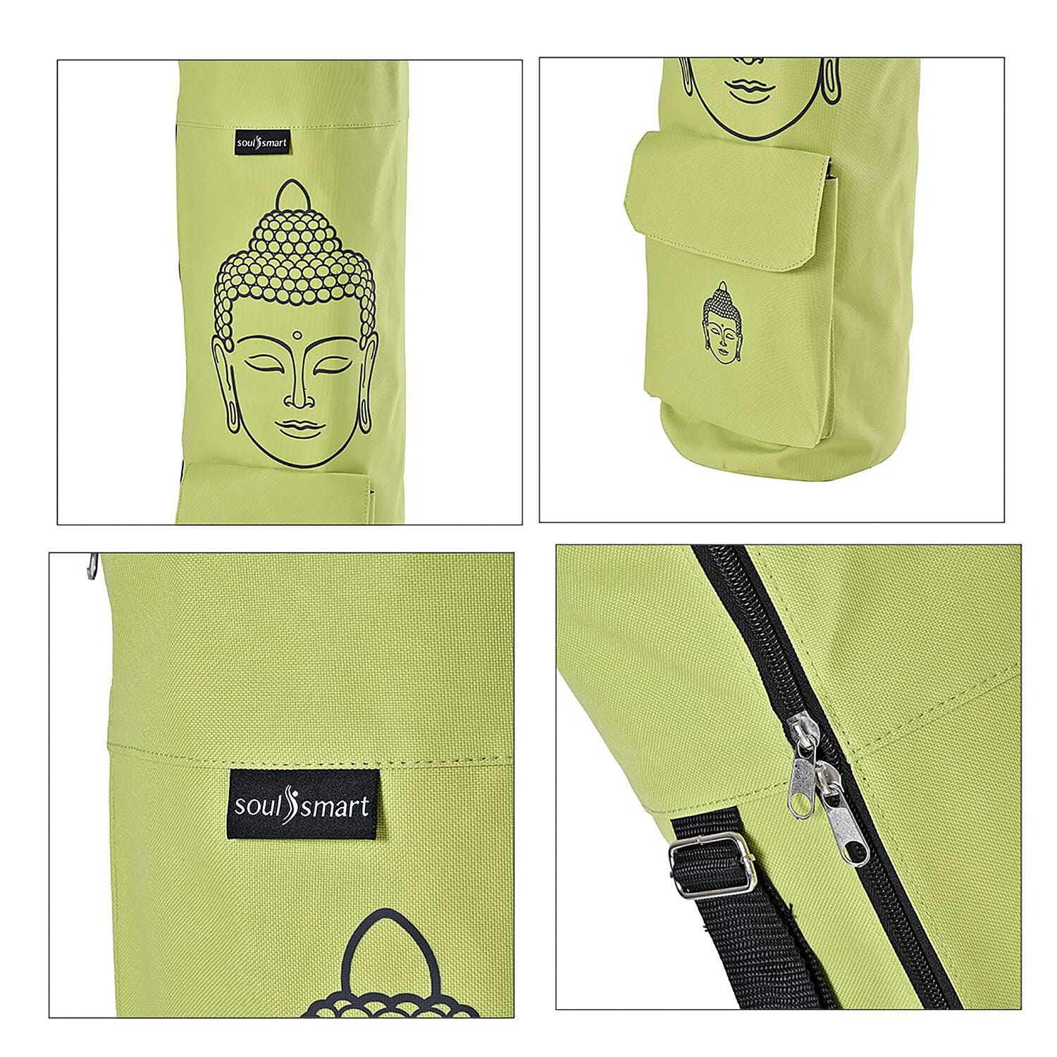 Soul Smart Buddha Printed Yoga Bag (Size 70x20 cm) - Green & Grey
