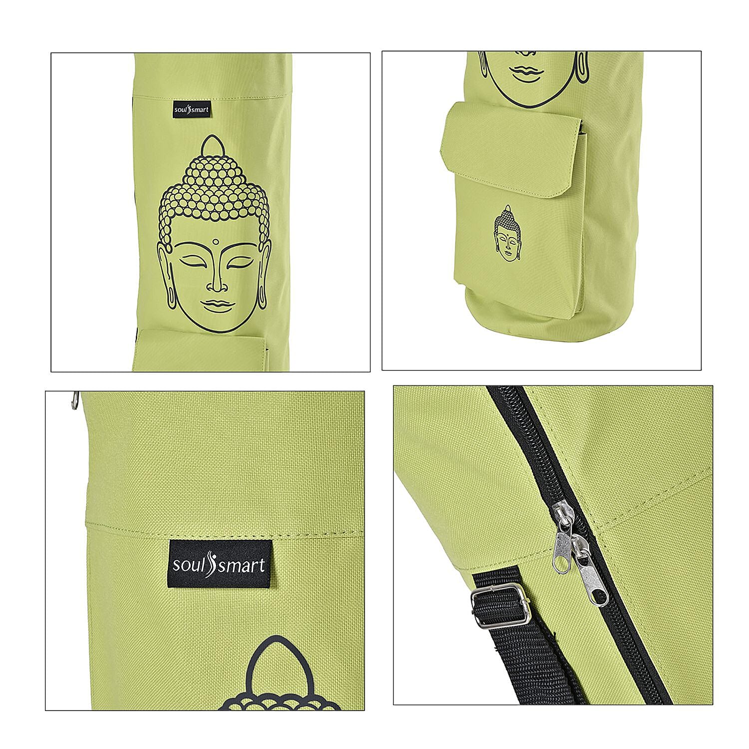 Soul Smart Buddha Printed Yoga Bag (Size 70x20 cm) - Green & Grey