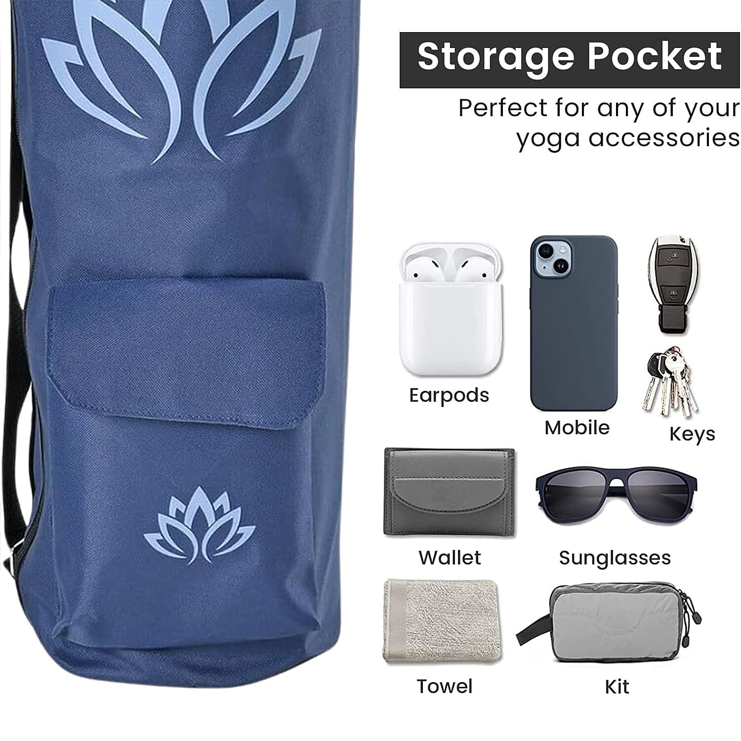 Soul Smart Lotus Printed Yoga Bag (Size 70x20 cm) - Navy & Light Blue