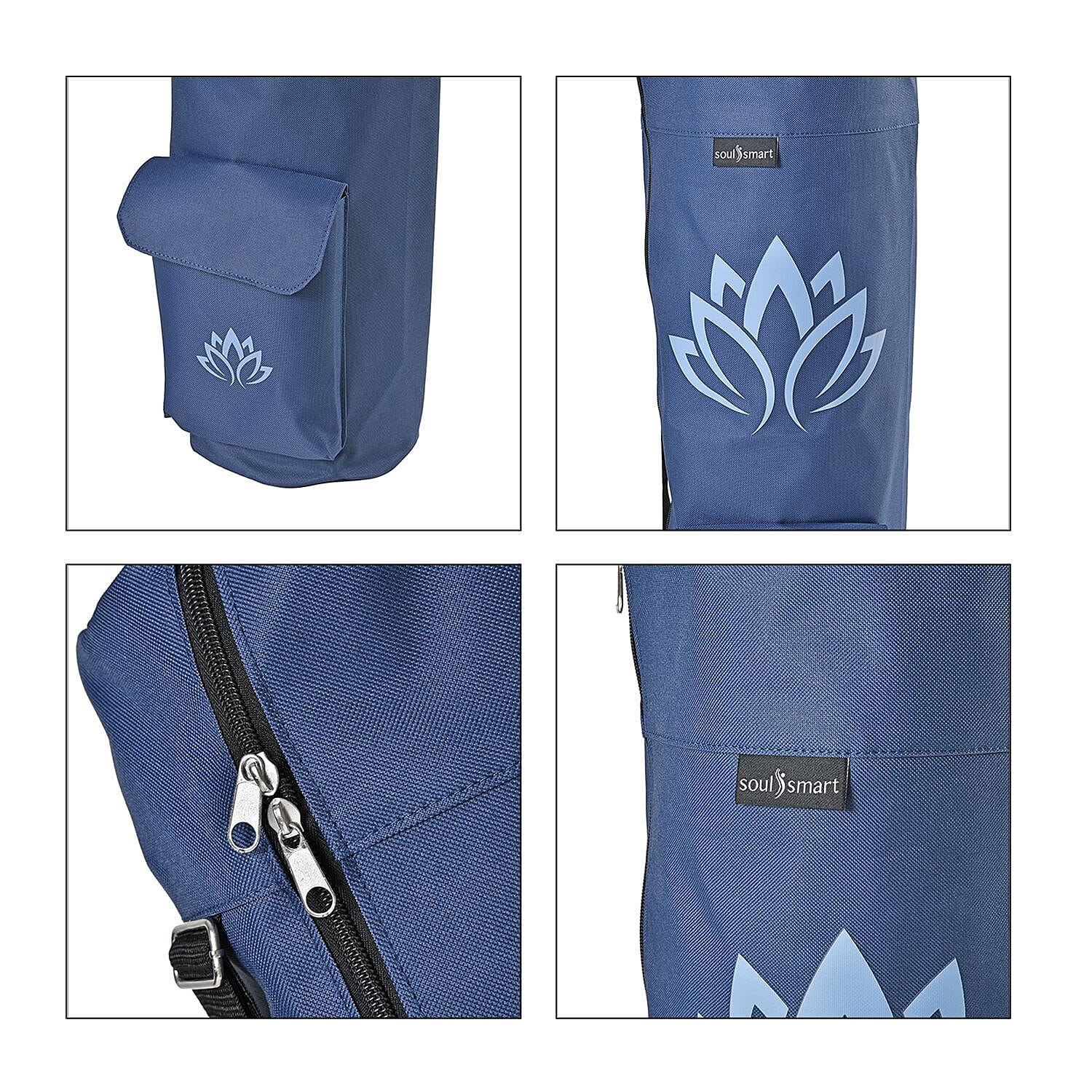 Soul Smart Lotus Printed Yoga Bag (Size 70x20 cm) - Navy & Light Blue