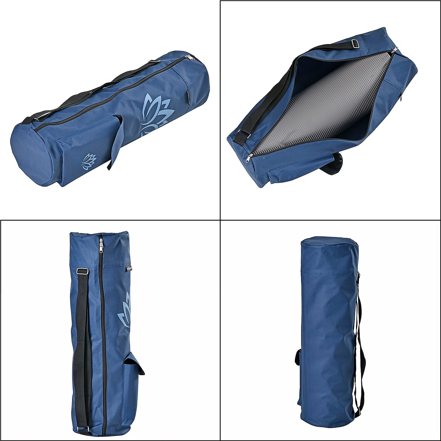 Soul Smart Lotus Printed Yoga Bag (Size 70x20 cm) - Navy & Light Blue