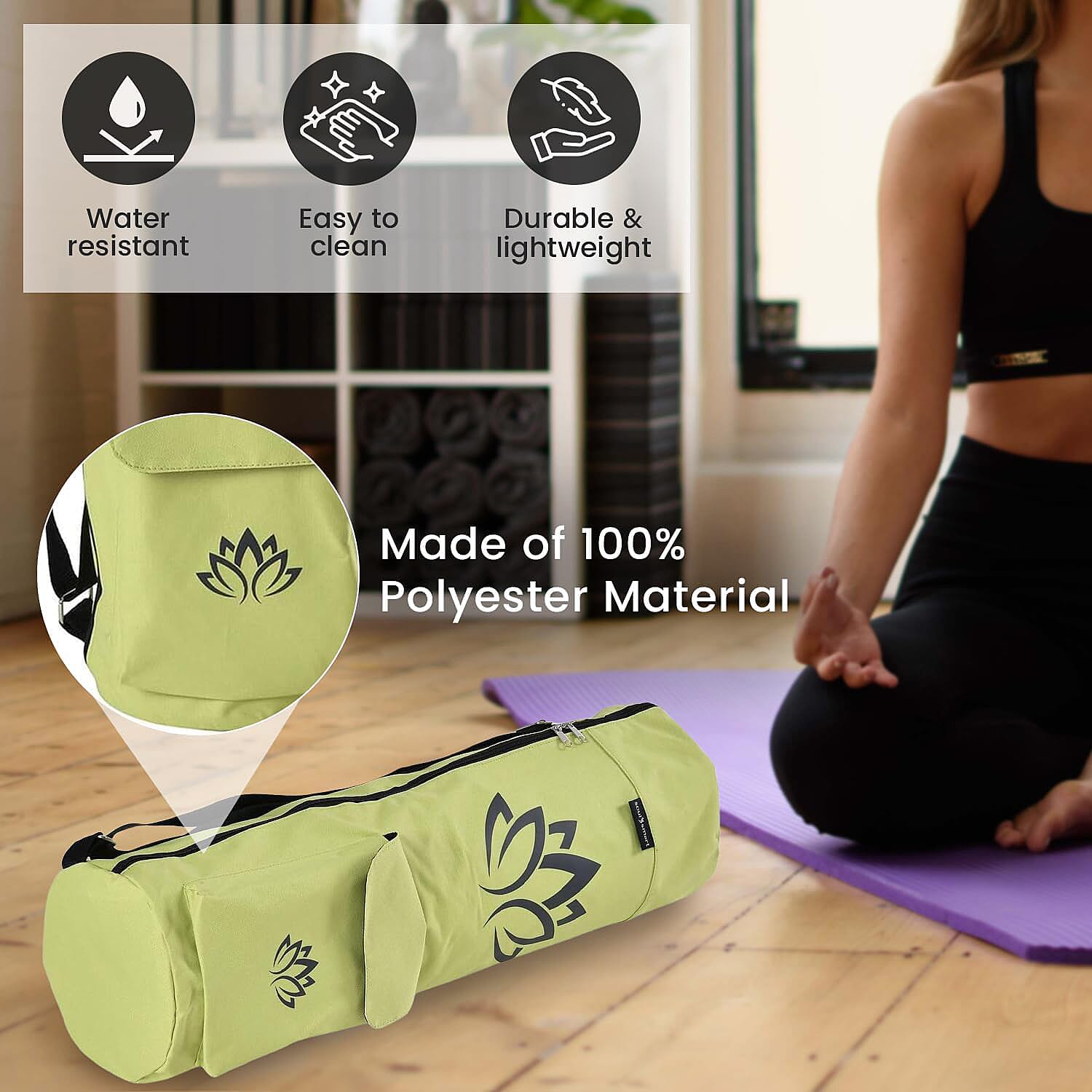 Soul Smart Lotus Printed Yoga Bag (Size 70x20 cm) - Green & Grey