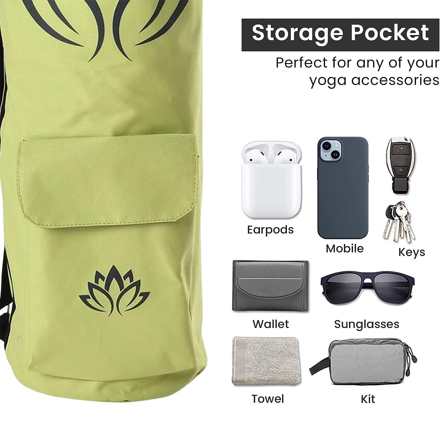 Soul Smart Lotus Printed Yoga Bag (Size 70x20 cm) - Green & Grey