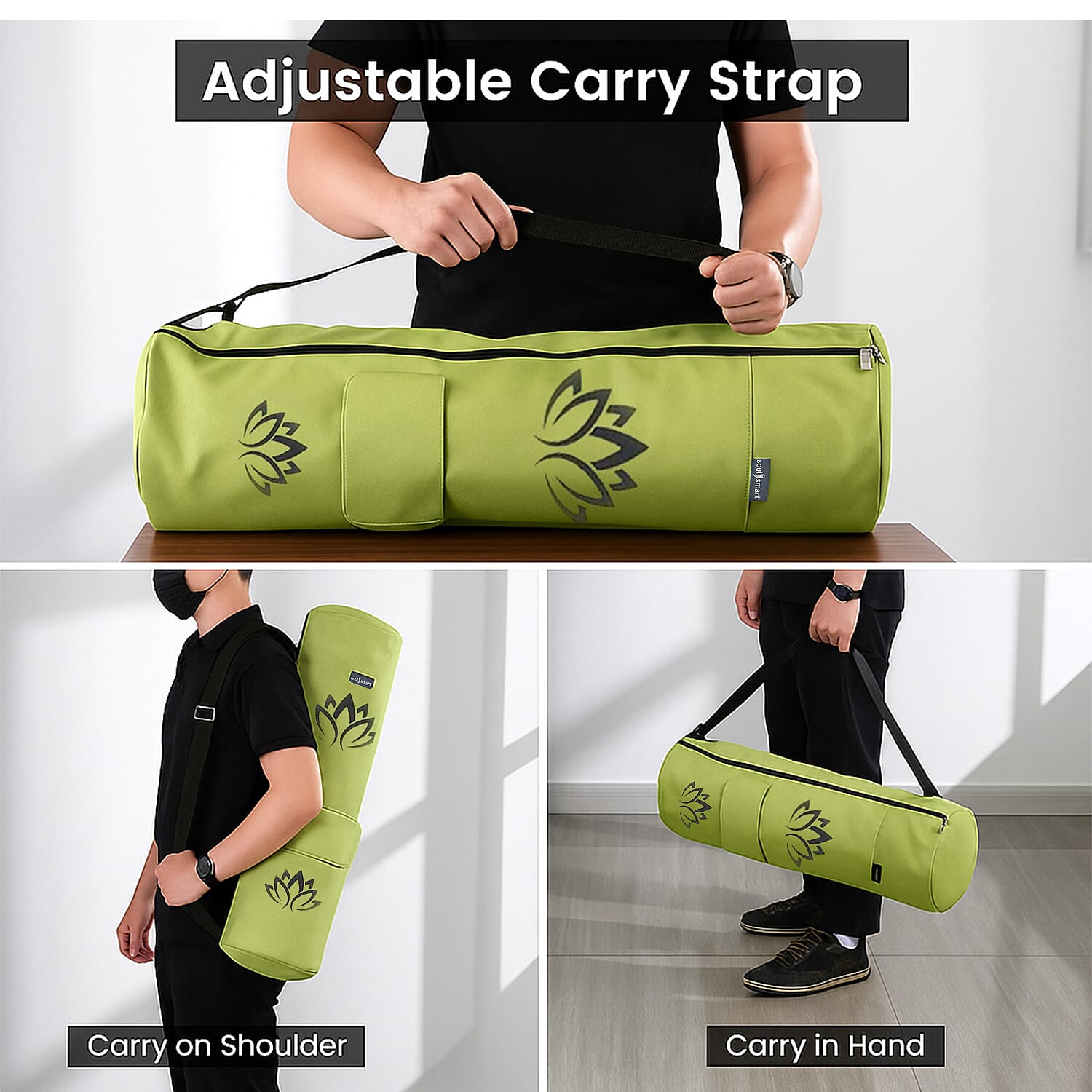 Soul Smart Lotus Printed Yoga Bag (Size 70x20 cm) - Green & Grey