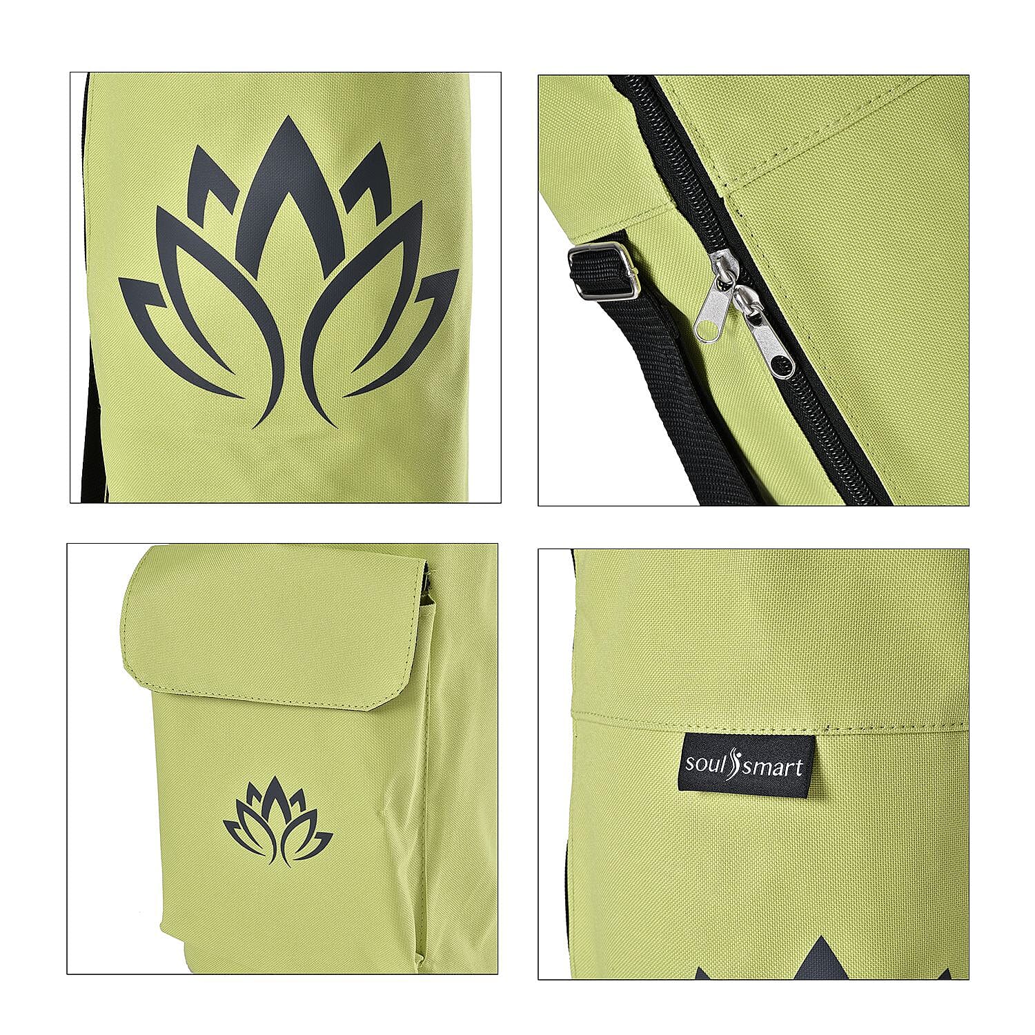 Soul Smart Lotus Printed Yoga Bag (Size 70x20 cm) - Green & Grey