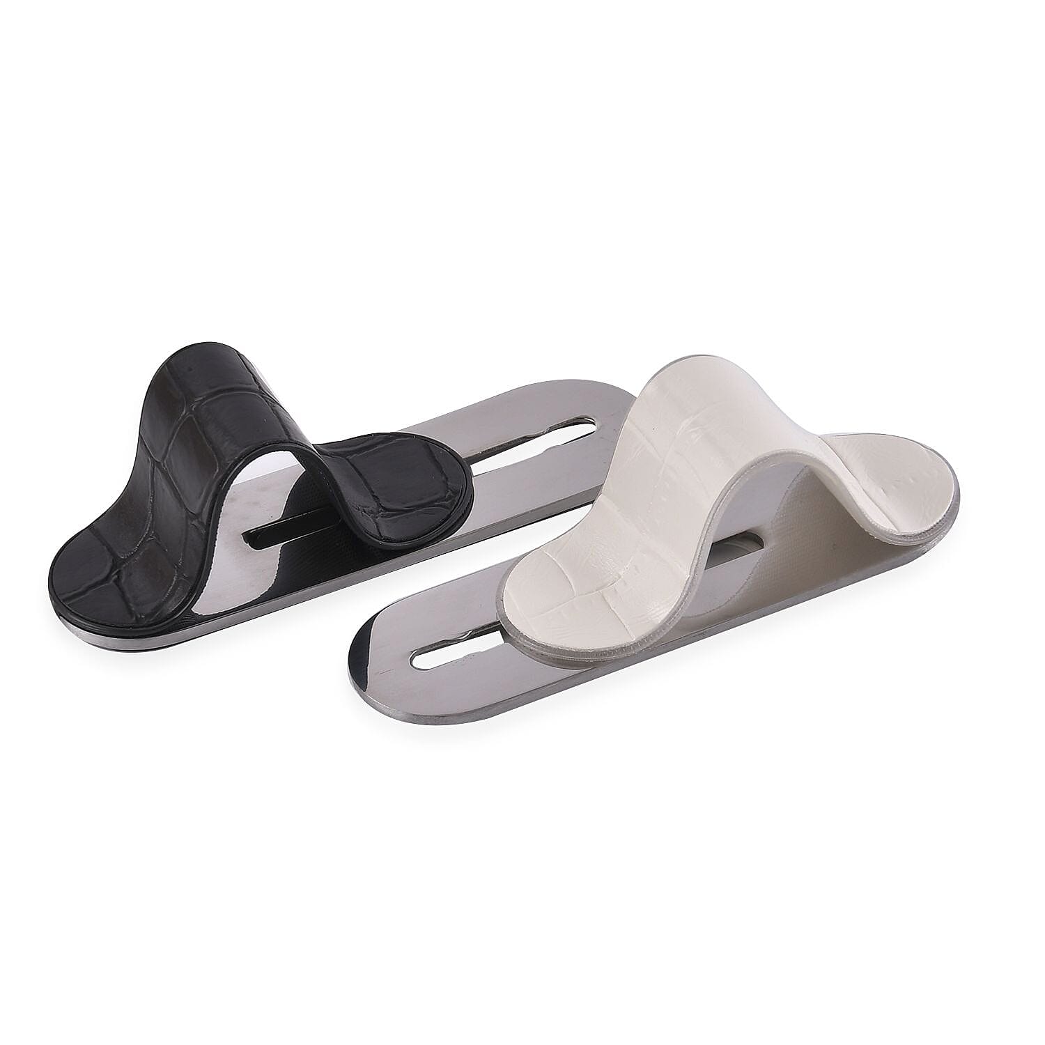 Set of 2 Adjustable Flexible Finger Grip for Devices -White - Black