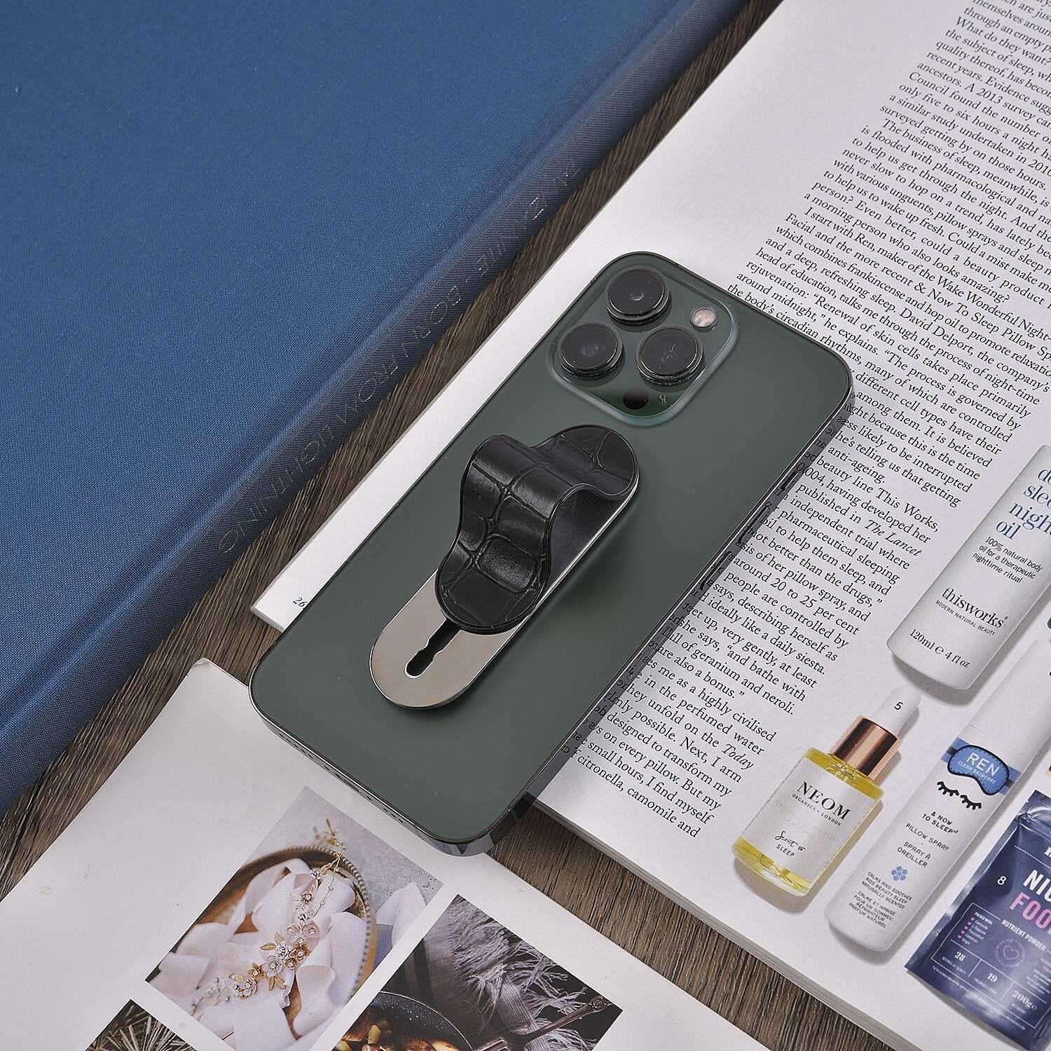 Set of 2 Adjustable Flexible Finger Grip for Devices -White - Black