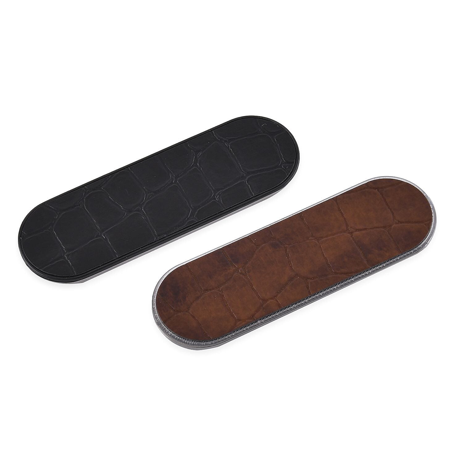 Set of 2 Adjustable Flexible Finger Grip for Mobile - Shining Coffee - Black