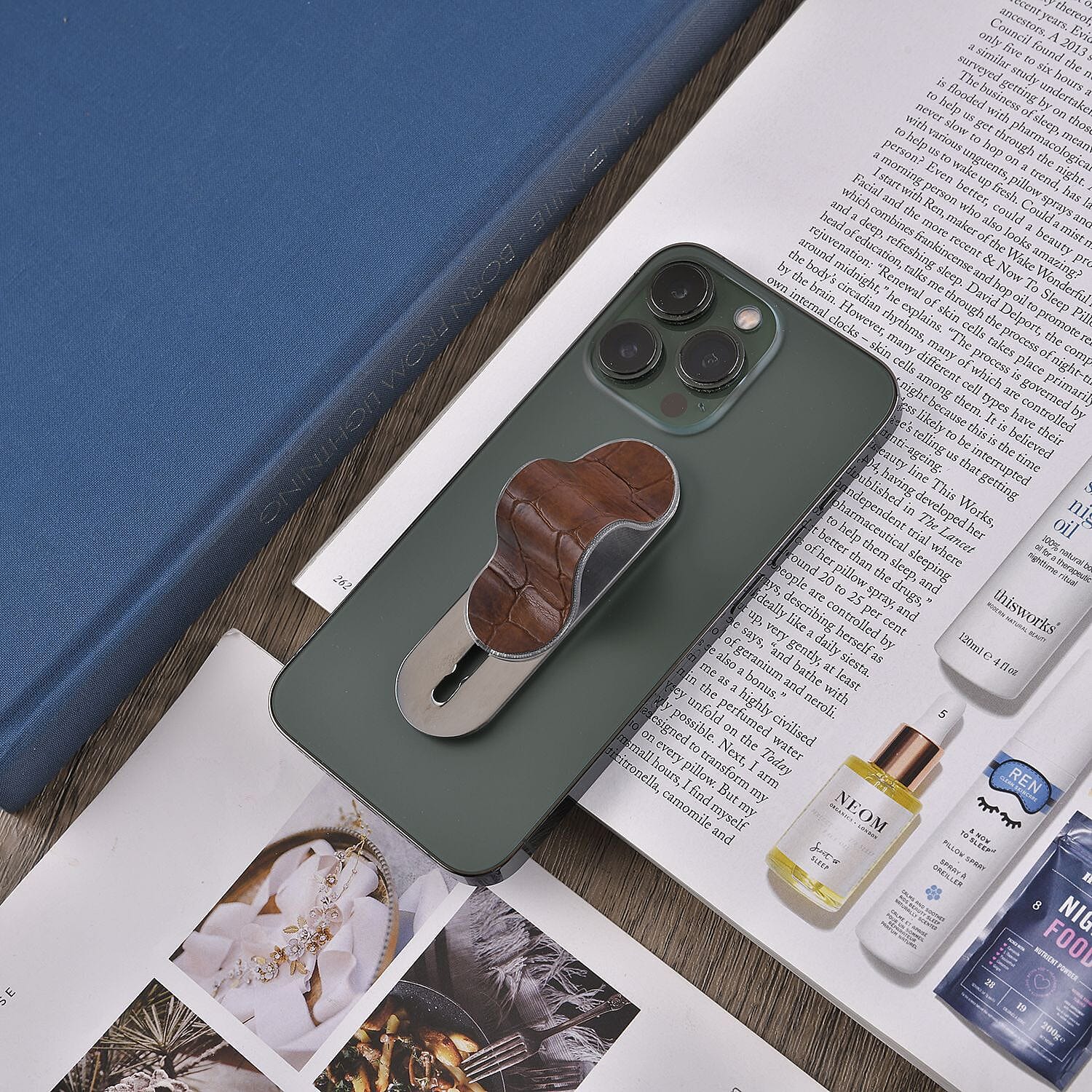 Set of 2 Adjustable Flexible Finger Grip for Mobile - Shining Coffee - Black