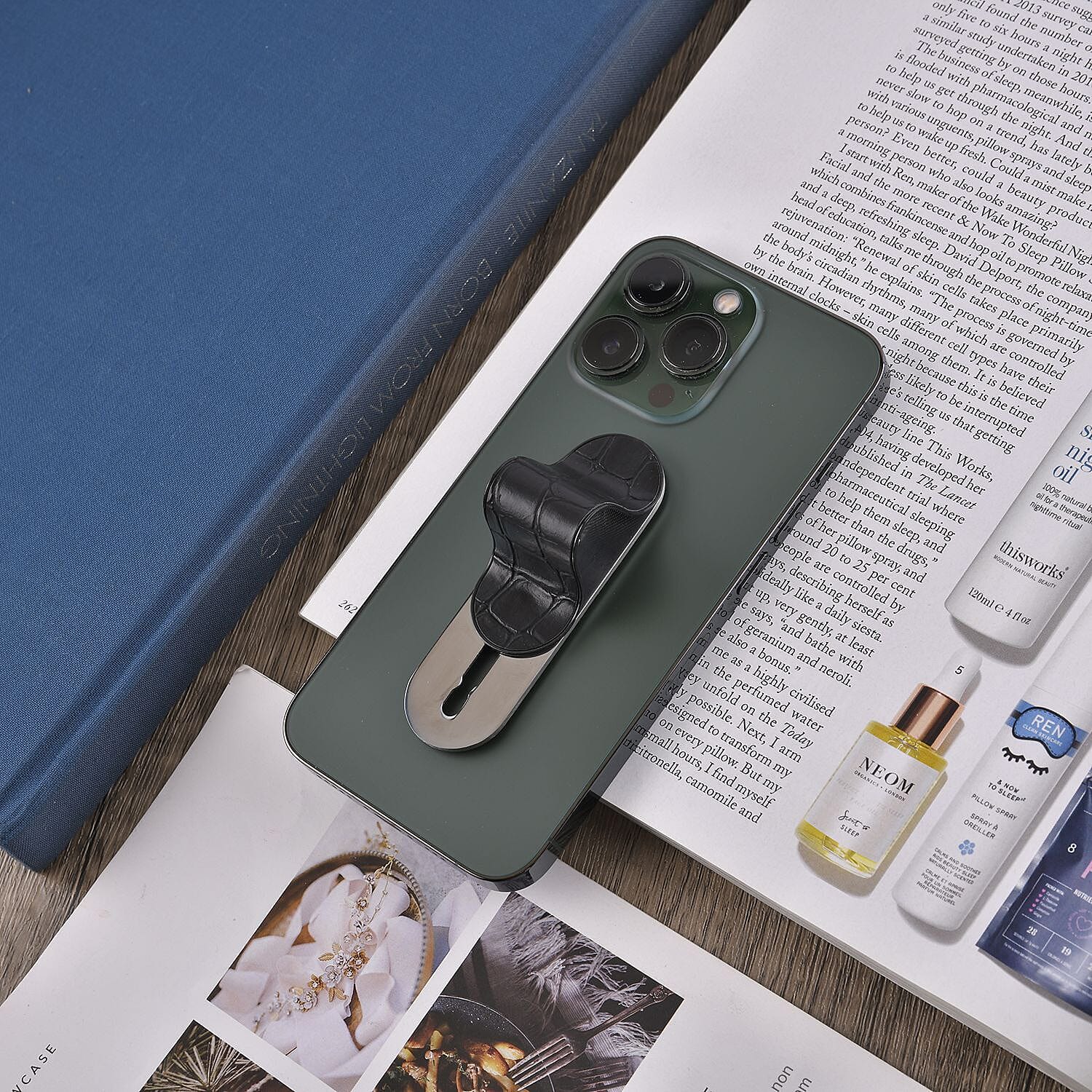 Set of 2 Adjustable Flexible Finger Grip for Mobile - Shining Coffee - Black