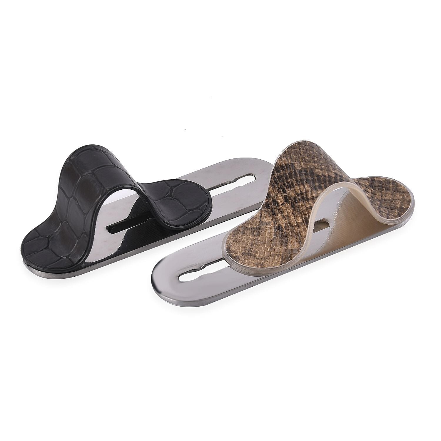 Set of 2 Adjustable Flexible Finger Grip for Mobile - Shining Black - Leopard