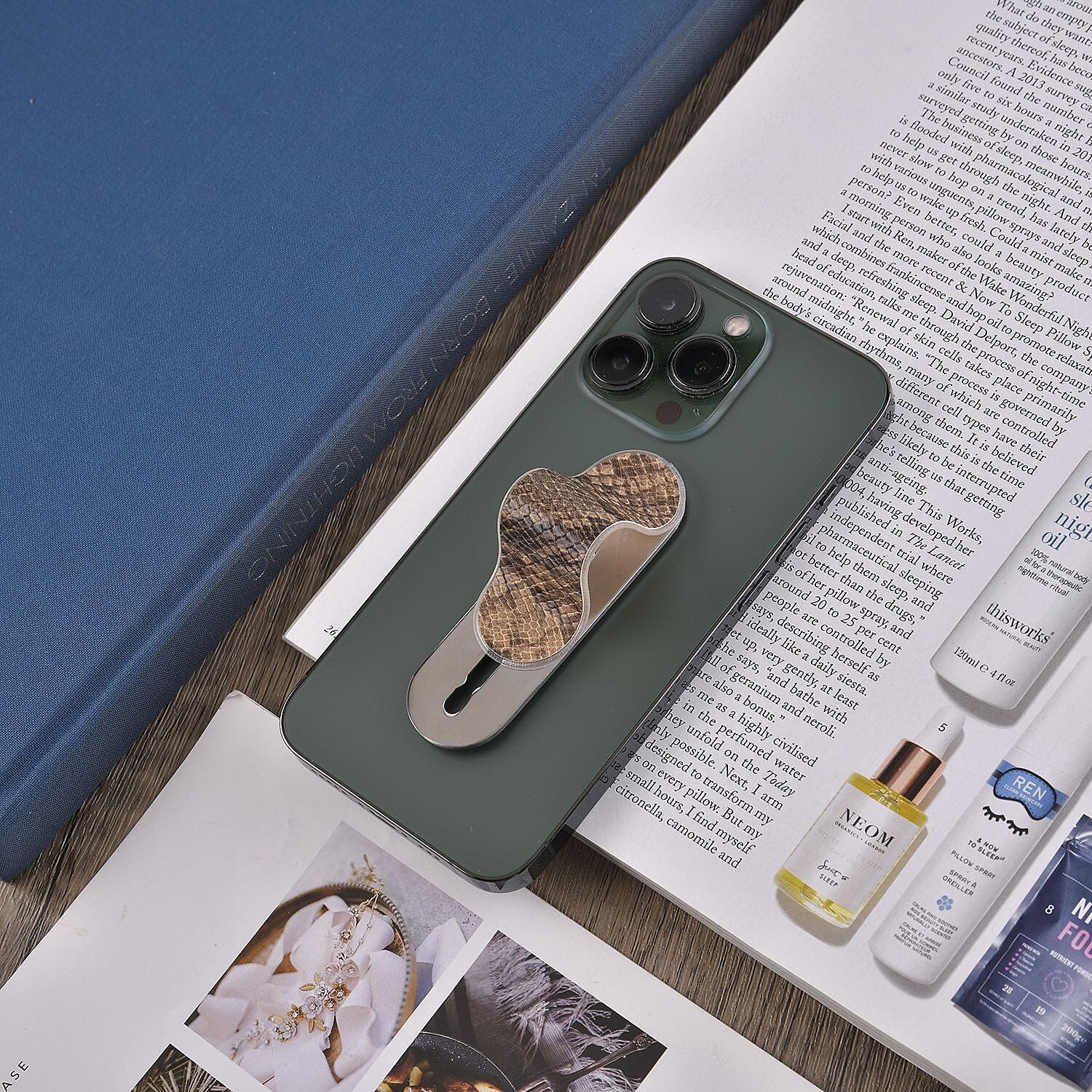 Set of 2 Adjustable Flexible Finger Grip for Mobile - Shining Black - Leopard