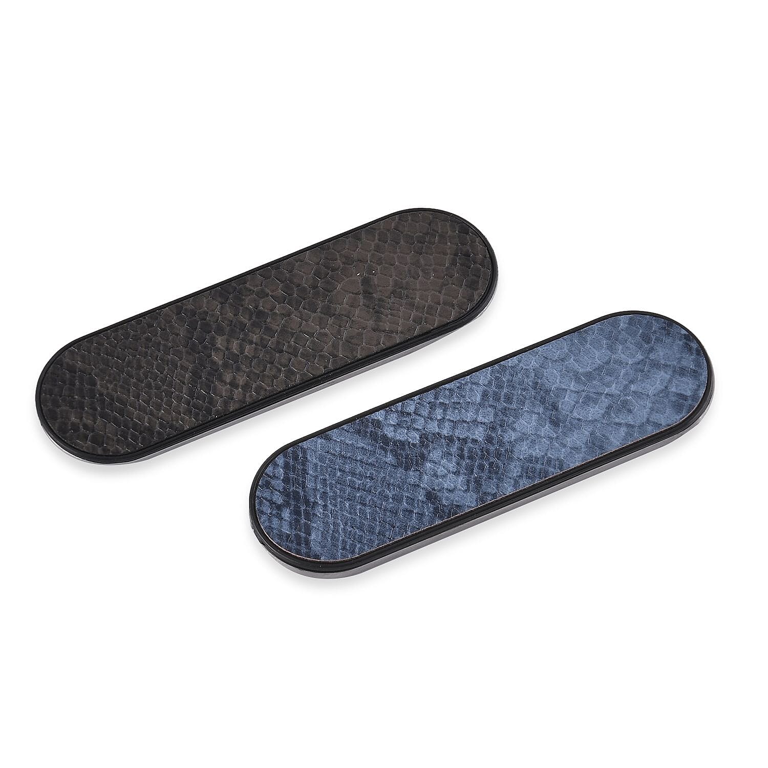 Set of 2 Adjustable Flexible Finger Grip for Mobile - Embossed Snake Blue & Black