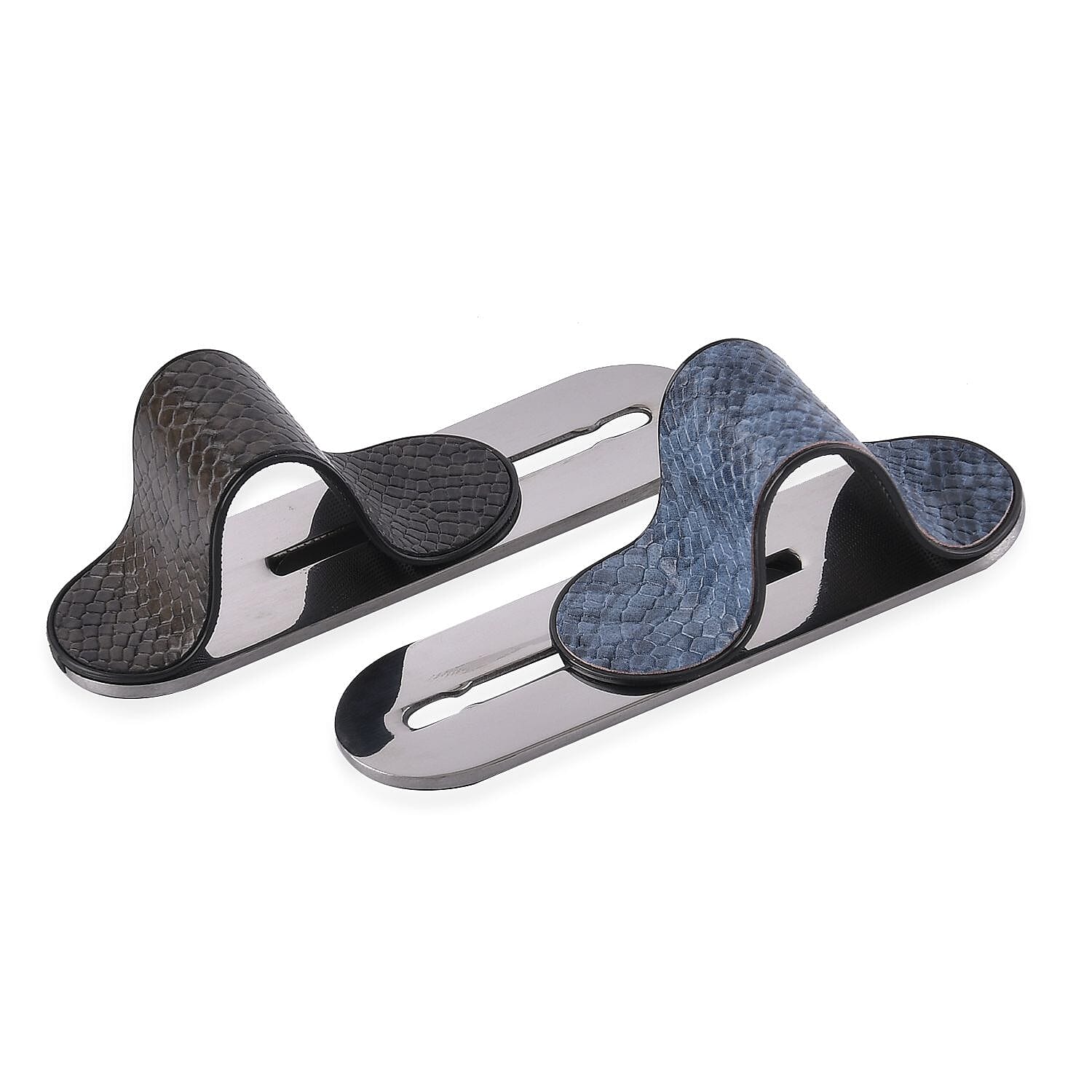 Set of 2 Adjustable Flexible Finger Grip for Mobile - Embossed Snake Blue & Black