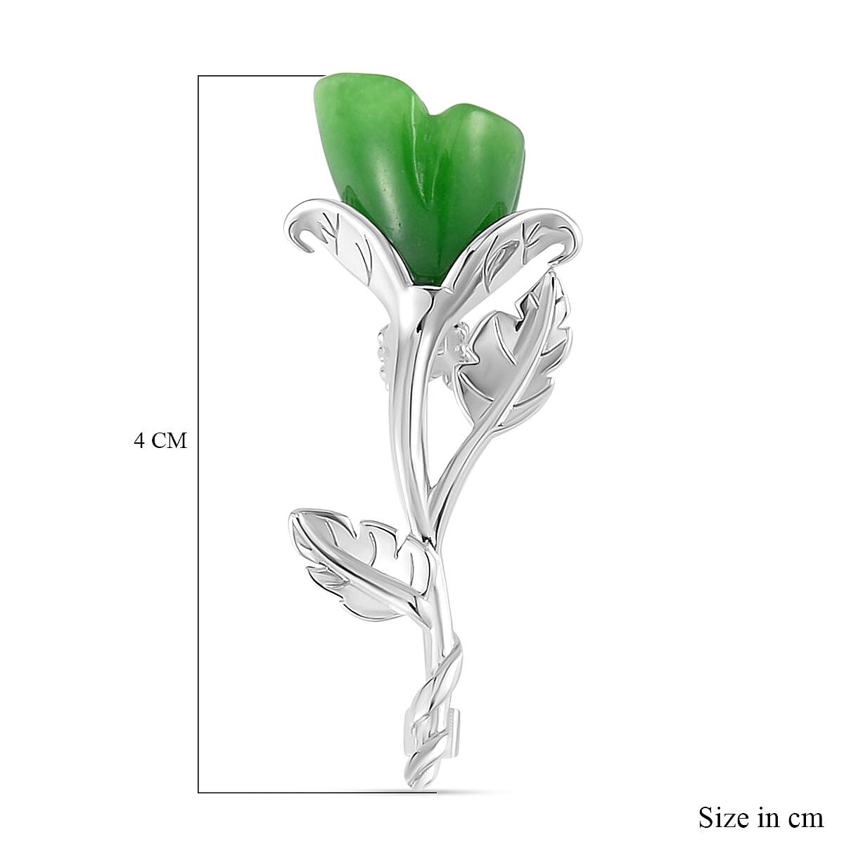 Green Jade Floral Brooch in Rhodium Overlay Sterling Silver 12.00 Ct