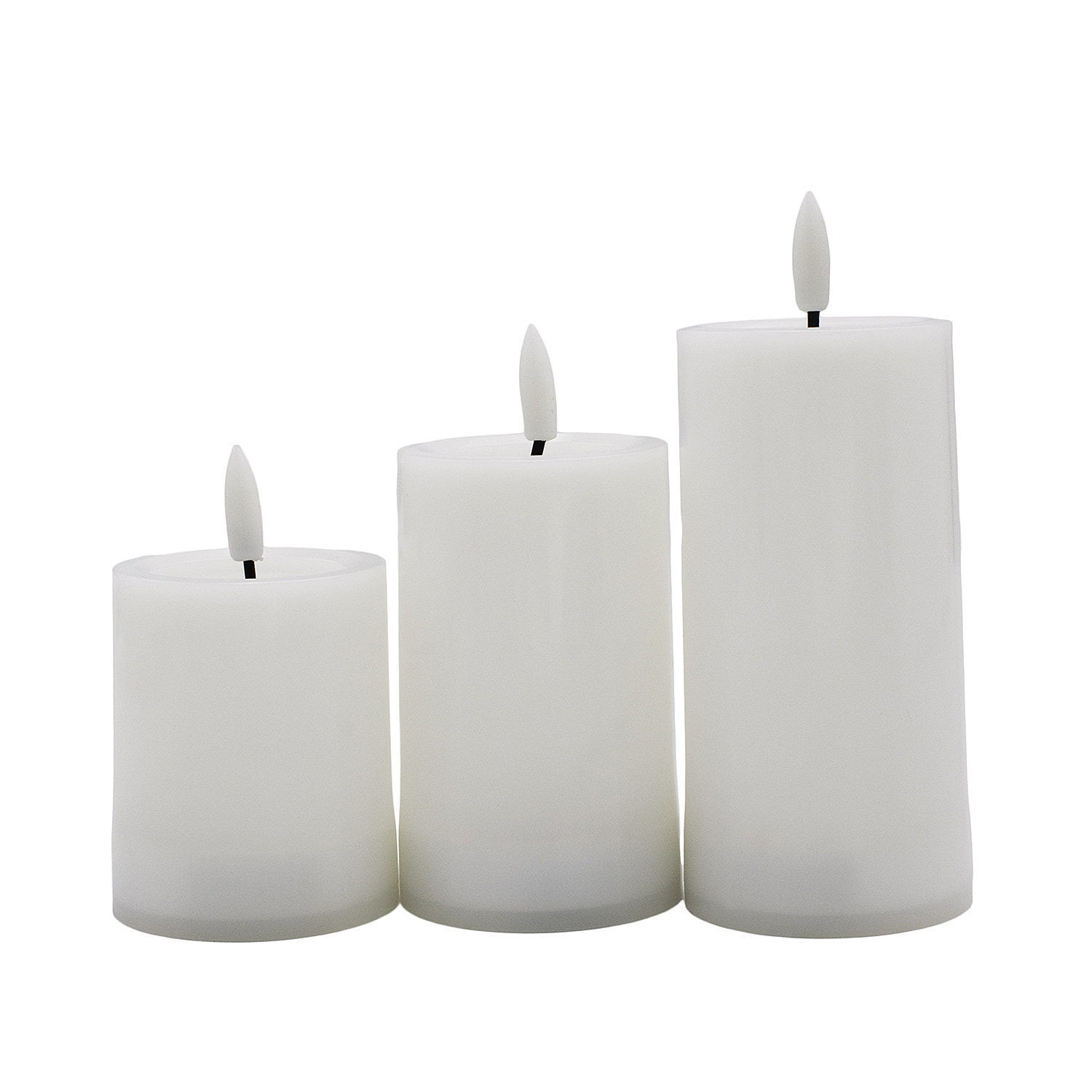 Set of 3 Plastic Candles featuring a realistic black wick flame