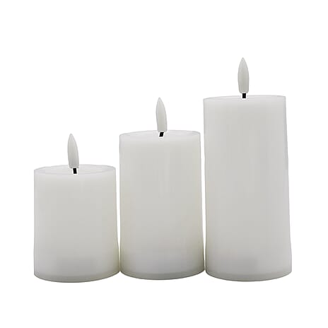 Set of 3 Decorative Battery Operated Candles with Black Wick Flame (2xAAA Batteries Not Inc.) - Warm White