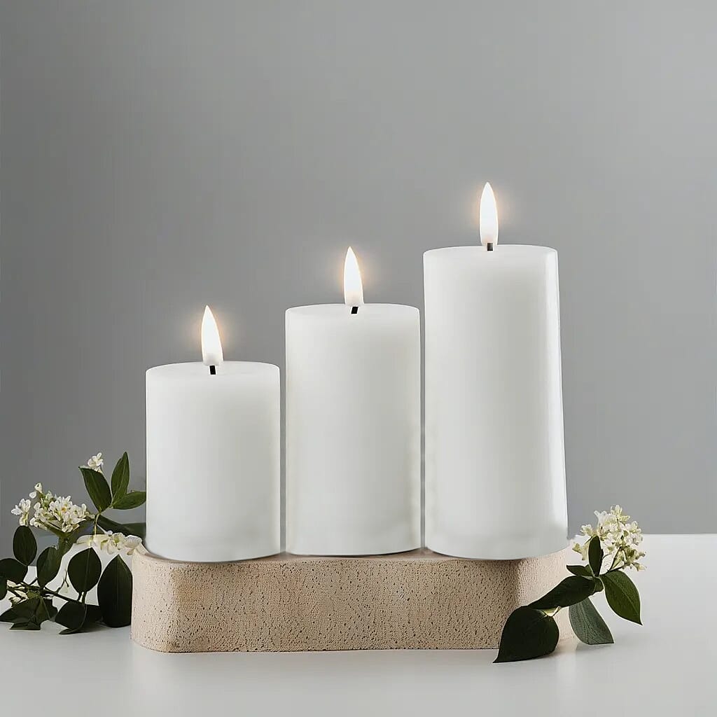 Value Bundle Set of 3 Decorative Plastic Battery Operated Candles with Black Wick Flame (2xAAA Batteries Not Inc.) - Warm White