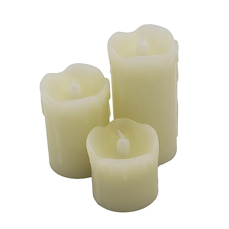 Set of 3 LED Ivory Dripping Wax Votive Candles (Size 5x7x10 cm) - Ivory