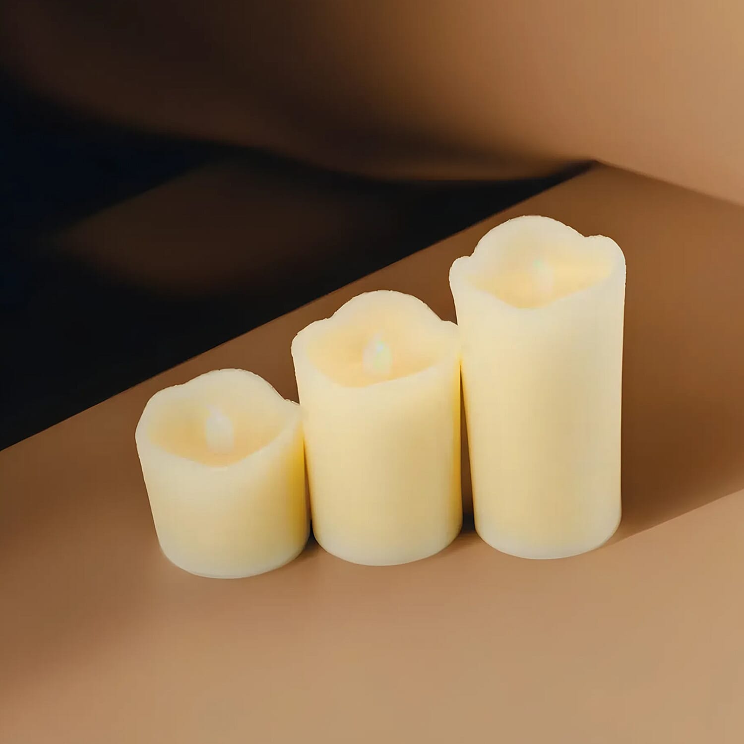 Set of 3 LED Ivory Dripping Wax Votive Candles (Size 5x7x10 cm) - Ivory