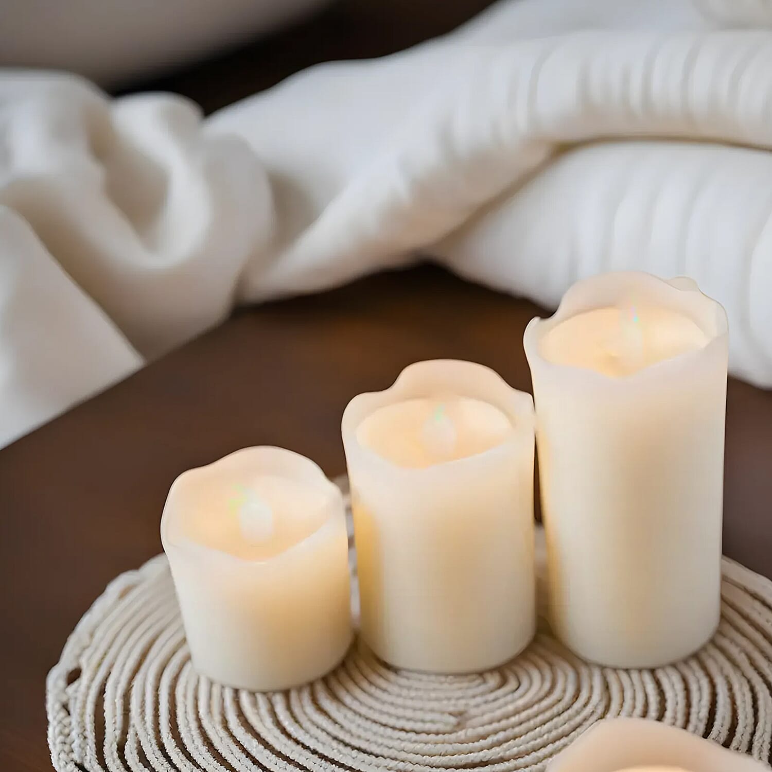 Set of 3 LED Ivory Dripping Wax Votive Candles (Size 5x7x10 cm) - Ivory