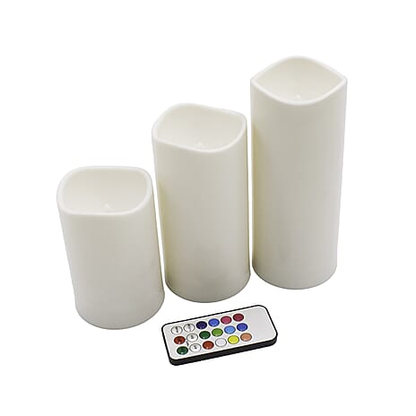 Set of 3 Color Changing LED Candles with Remote  - White