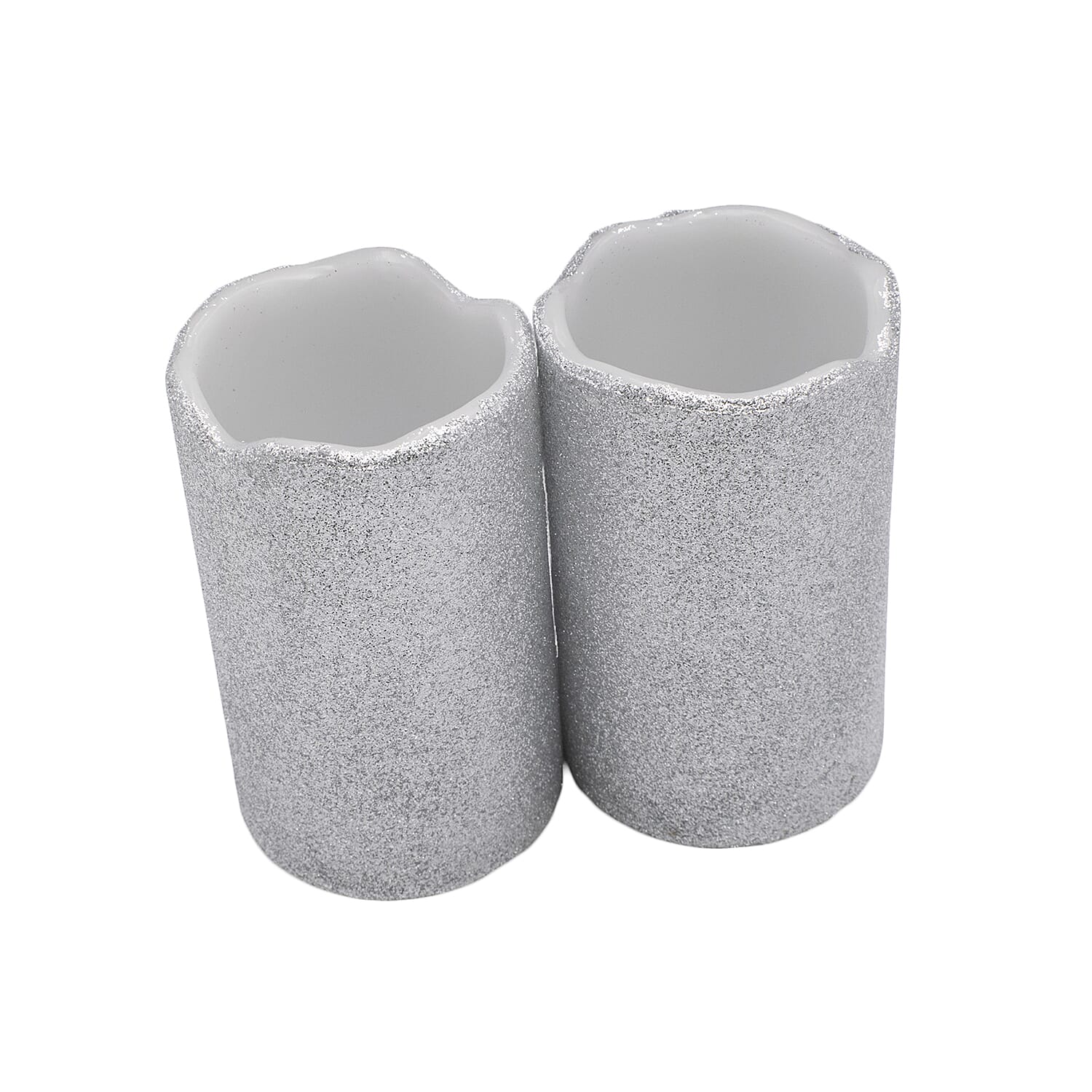 Black Friday  Deal - Set of 2 LED Glittered Wax Candles - Silver