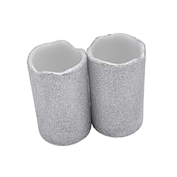 Set of 2 LED Silver Glittered Wax Candles