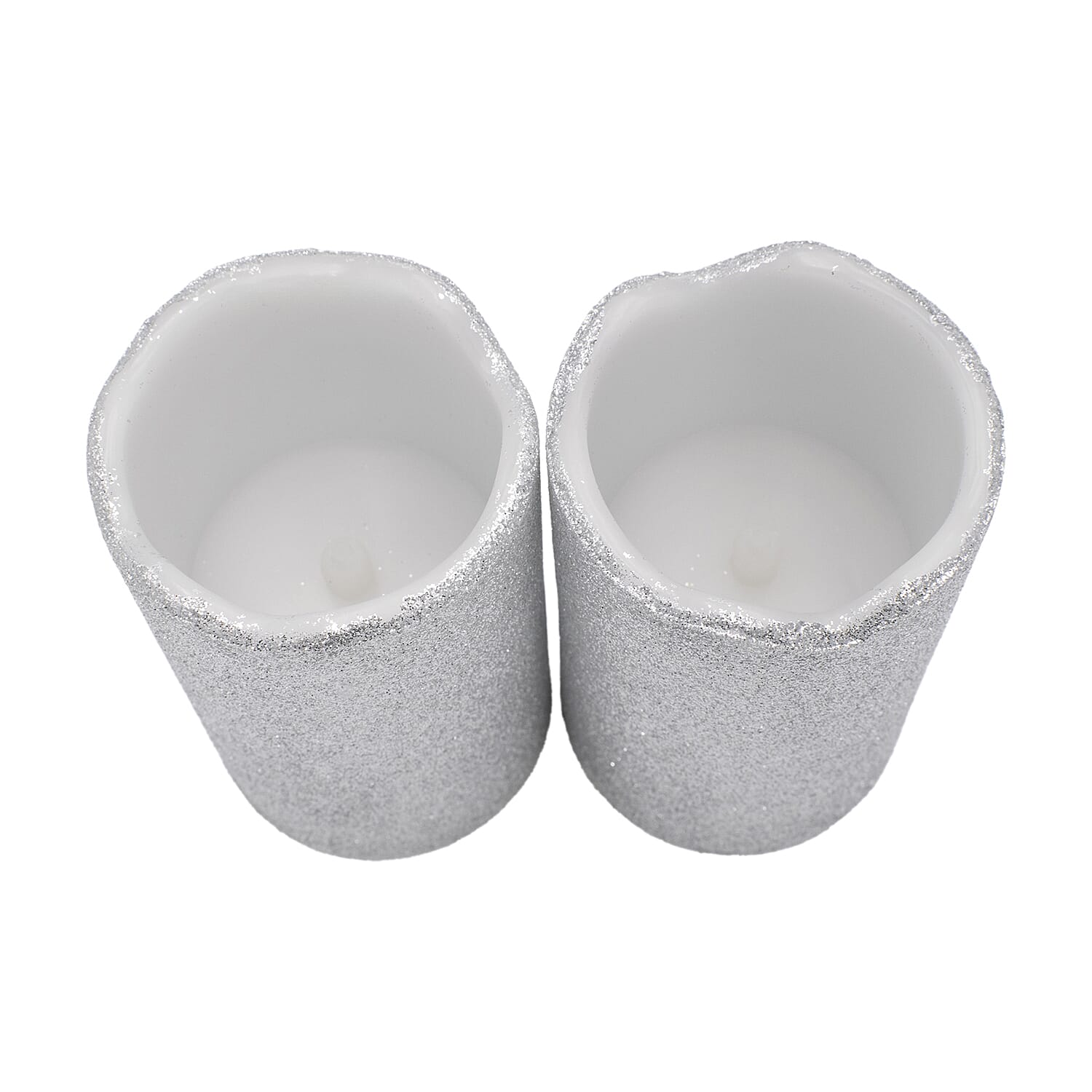 Black Friday  Deal - Set of 2 LED Glittered Wax Candles - Silver
