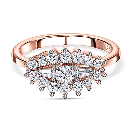 Moissanite Boat Ring in 18K Vermeil Rose Gold Plated Sterling Silver