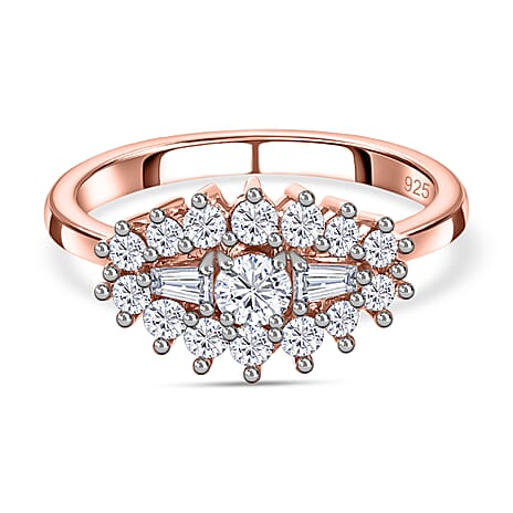 Moissanite Boat Ring in 18K Vermeil Rose Gold Plated Sterling Silver