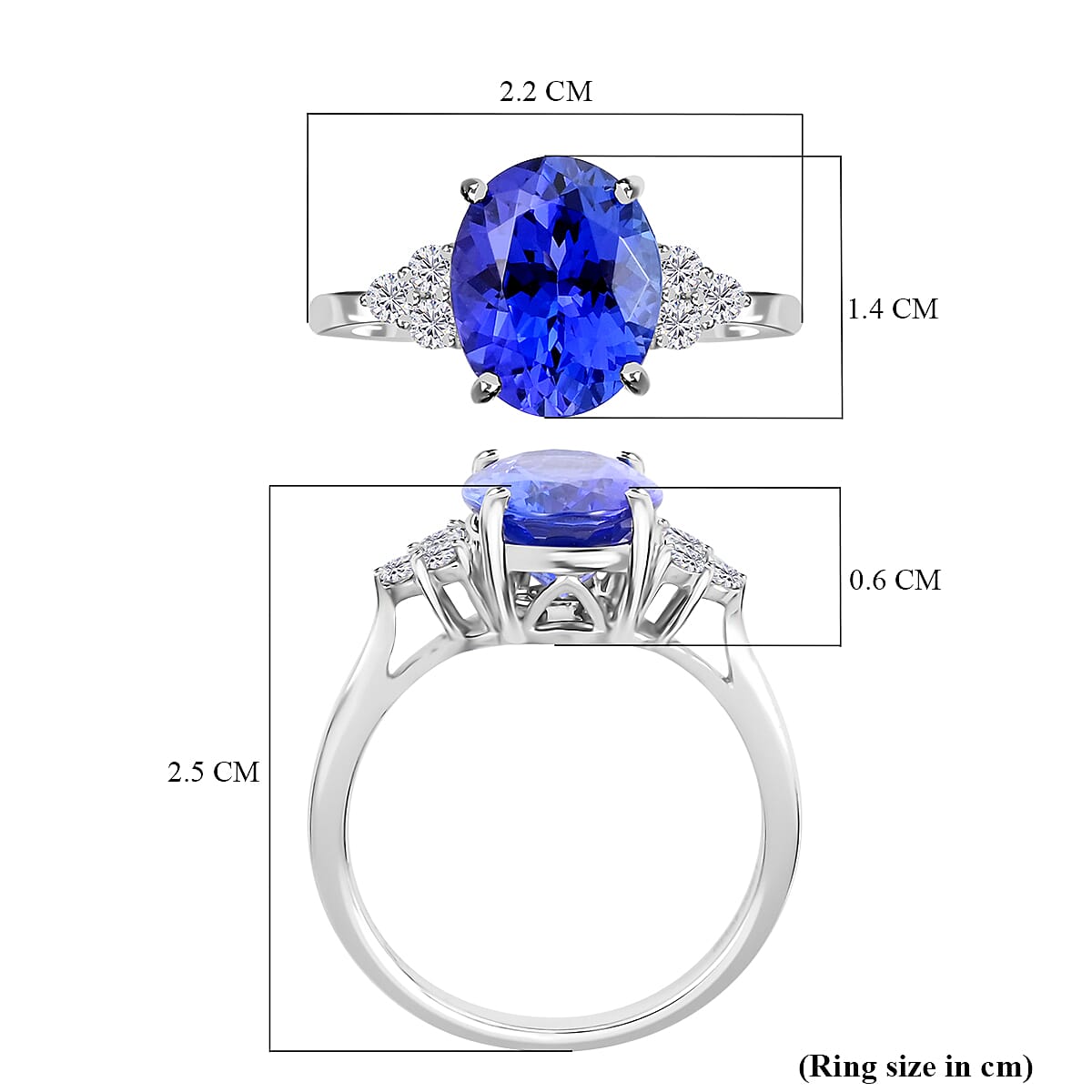 950 Platinum AGI Certificate AAAA Tanzanite White Diamond (VS-E-F) Ring 3.00 Ct, Platinum Wt. 4.40 Gms