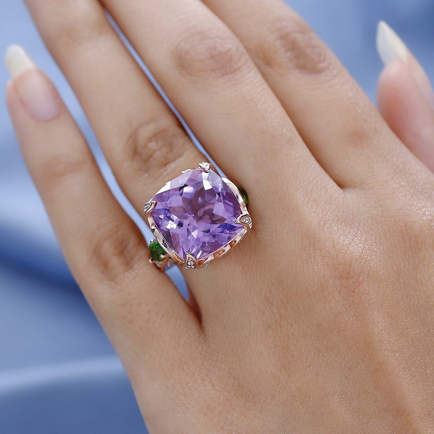 GP- Leaf Collection - Pink Amethyst and Multi Gemstone Ring in 18K Rose Gold Vermeil Plated Sterling Silver 15.76 Ct