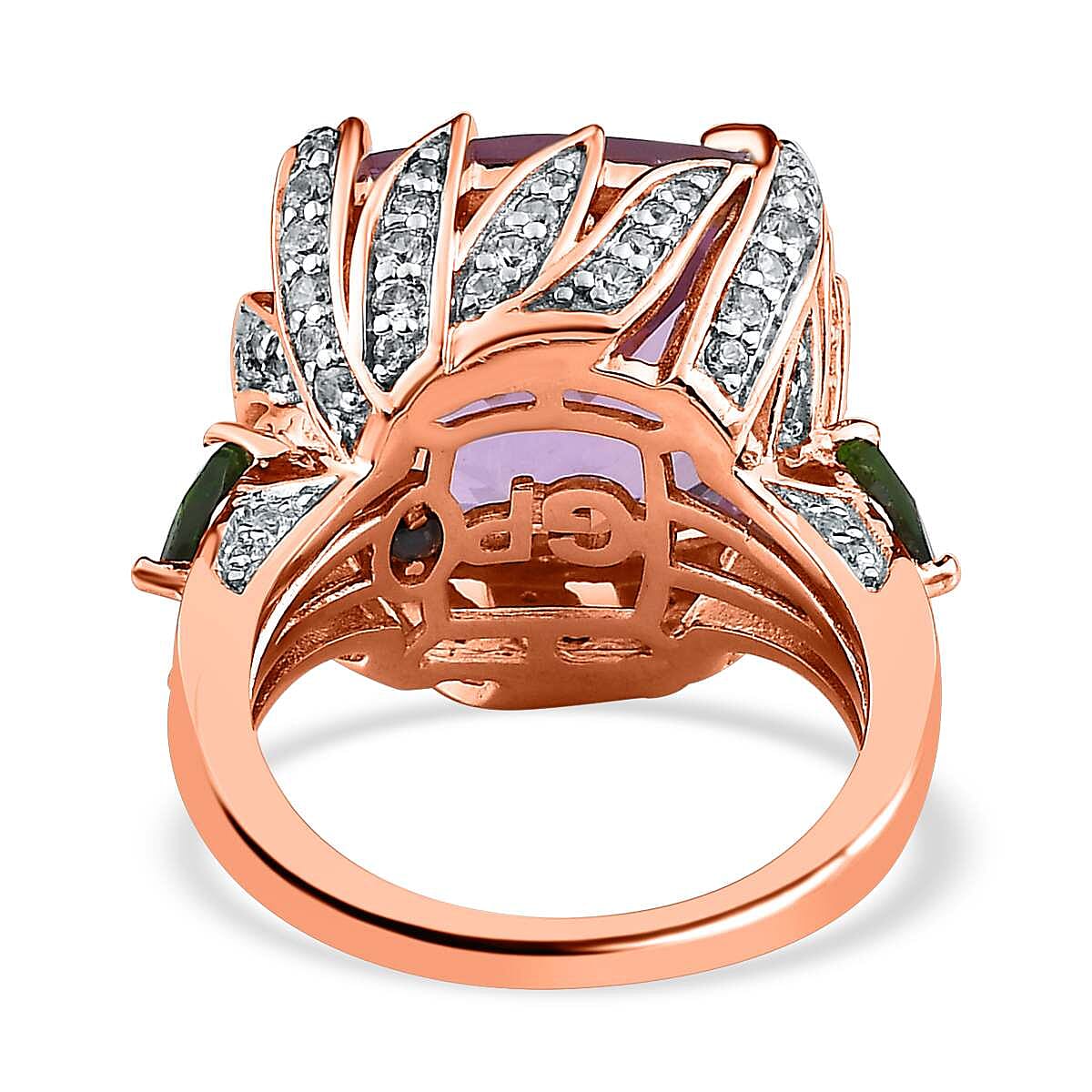 GP- Leaf Collection - Pink Amethyst and Multi Gemstone Ring in 18K Rose Gold Vermeil Plated Sterling Silver 15.76 Ct