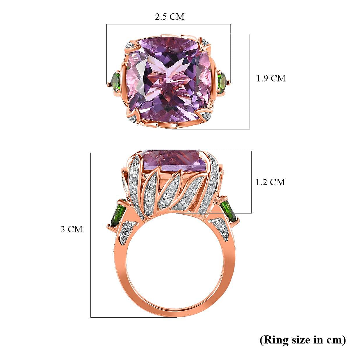 GP- Leaf Collection - Pink Amethyst and Multi Gemstone Ring in 18K Rose Gold Vermeil Plated Sterling Silver 15.76 Ct
