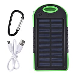 Power Bank with Solar Panel - Clip (5000mah) - Charge 2 Devices -  Green - Black