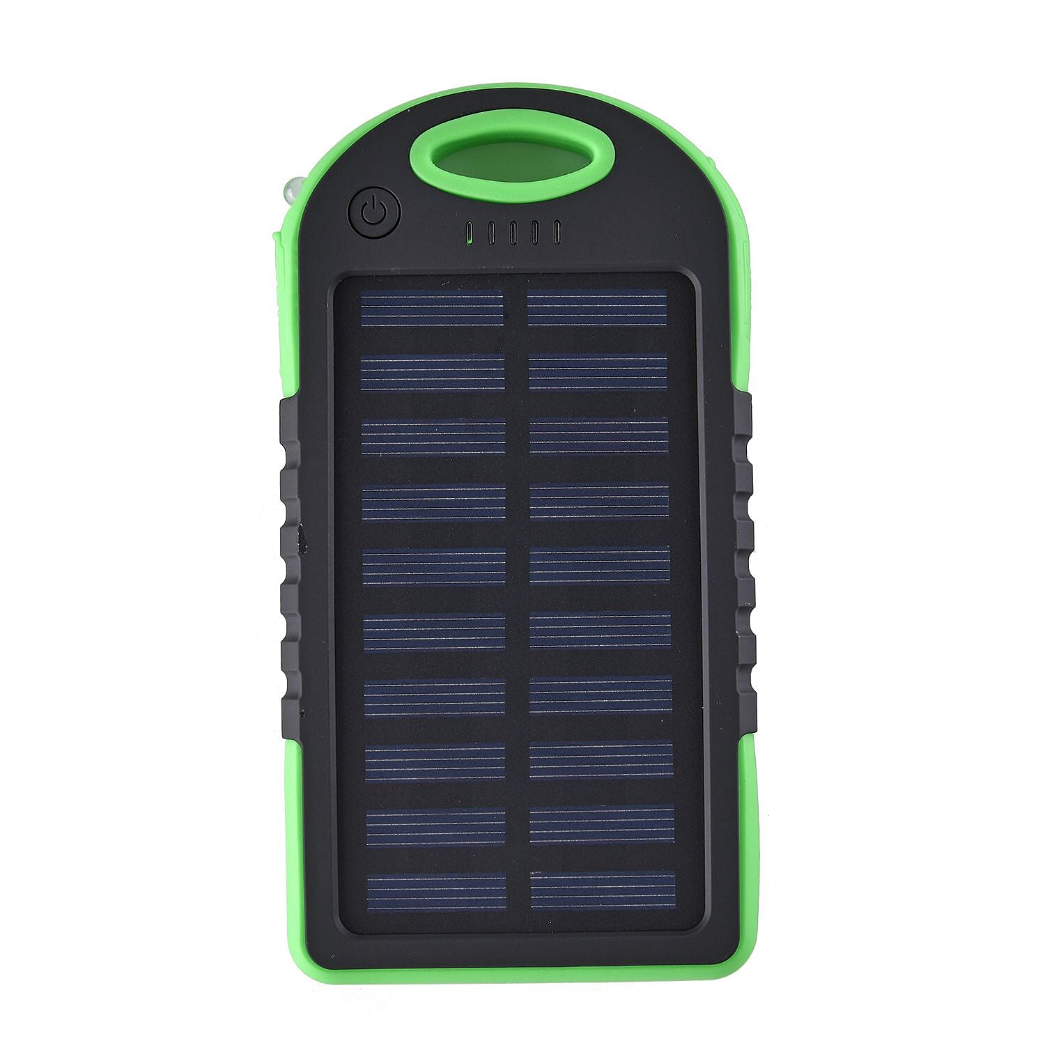 Power Bank with Solar Panel - Clip (5000mah) - Charge 2 Devices -  Green - Black