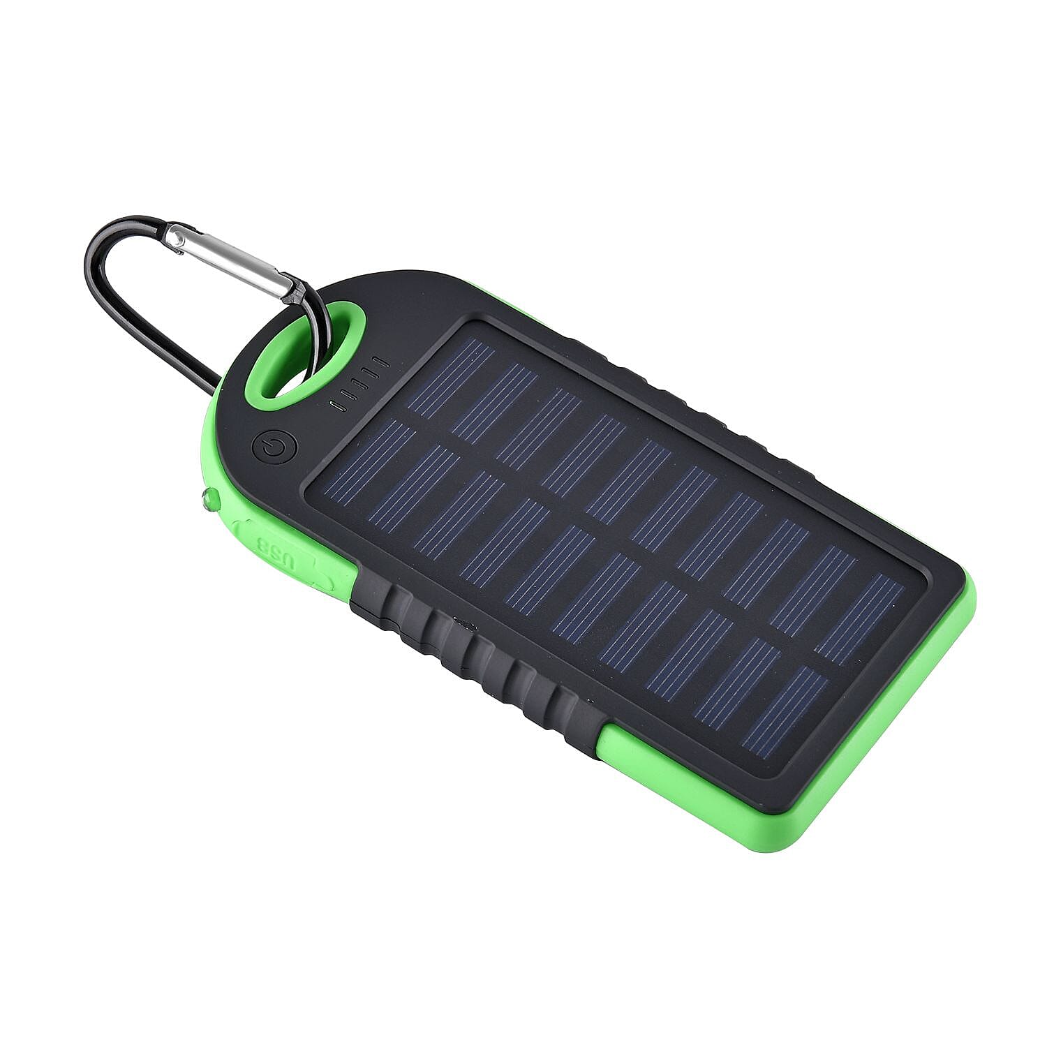 Power Bank with Solar Panel - Clip (5000mah) - Charge 2 Devices -  Green - Black