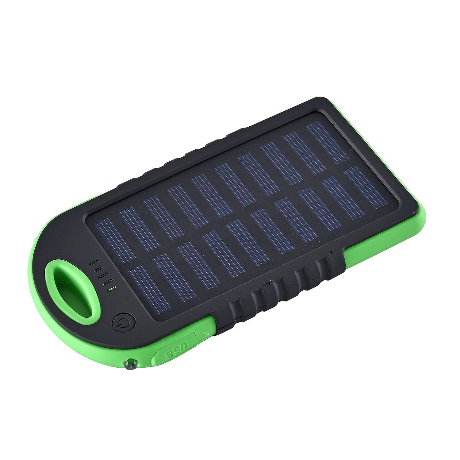 Power Bank with Solar Panel - Clip (5000mah) - Charge 2 Devices -  Green - Black