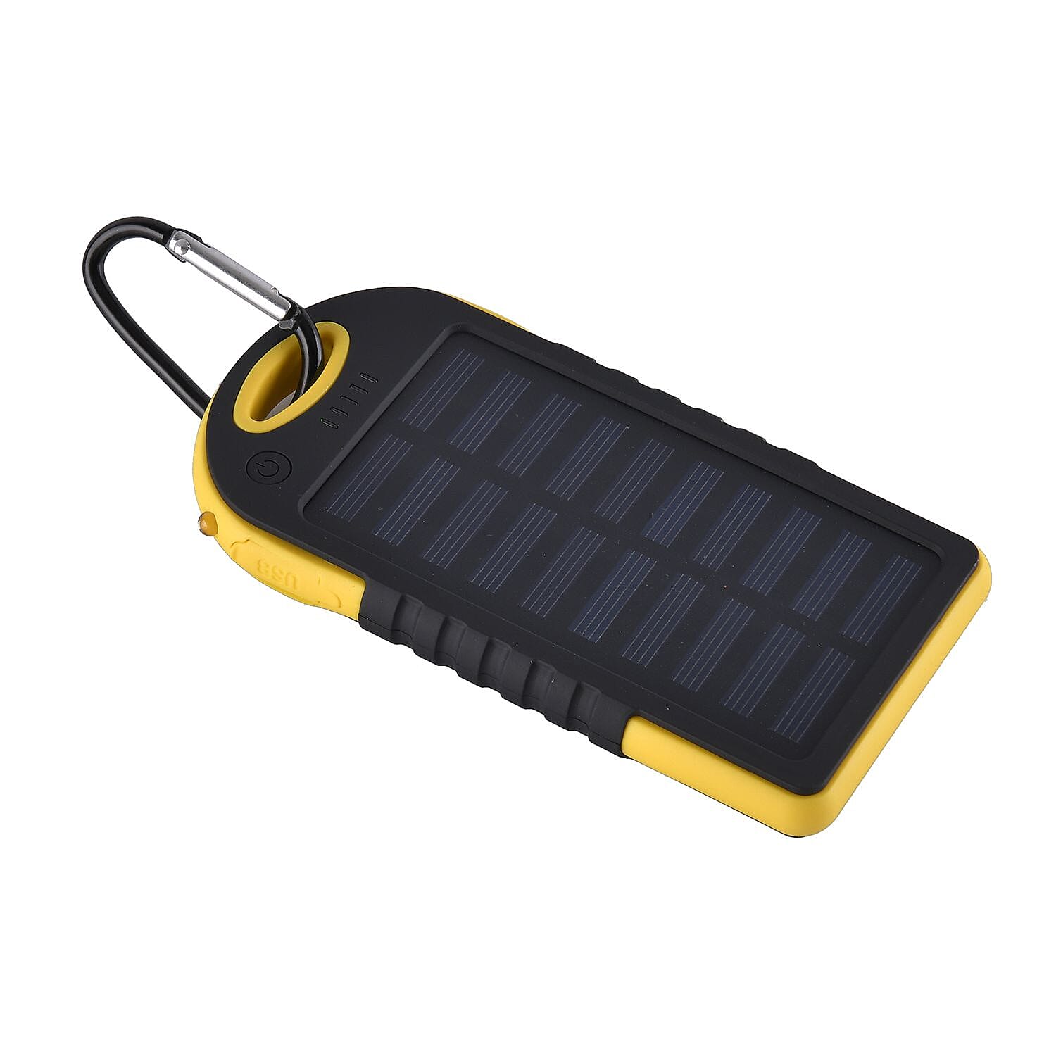 Power Bank with Solar Panel & Clip (5000mah) - Charge 2 Devices - Yellow & Black
