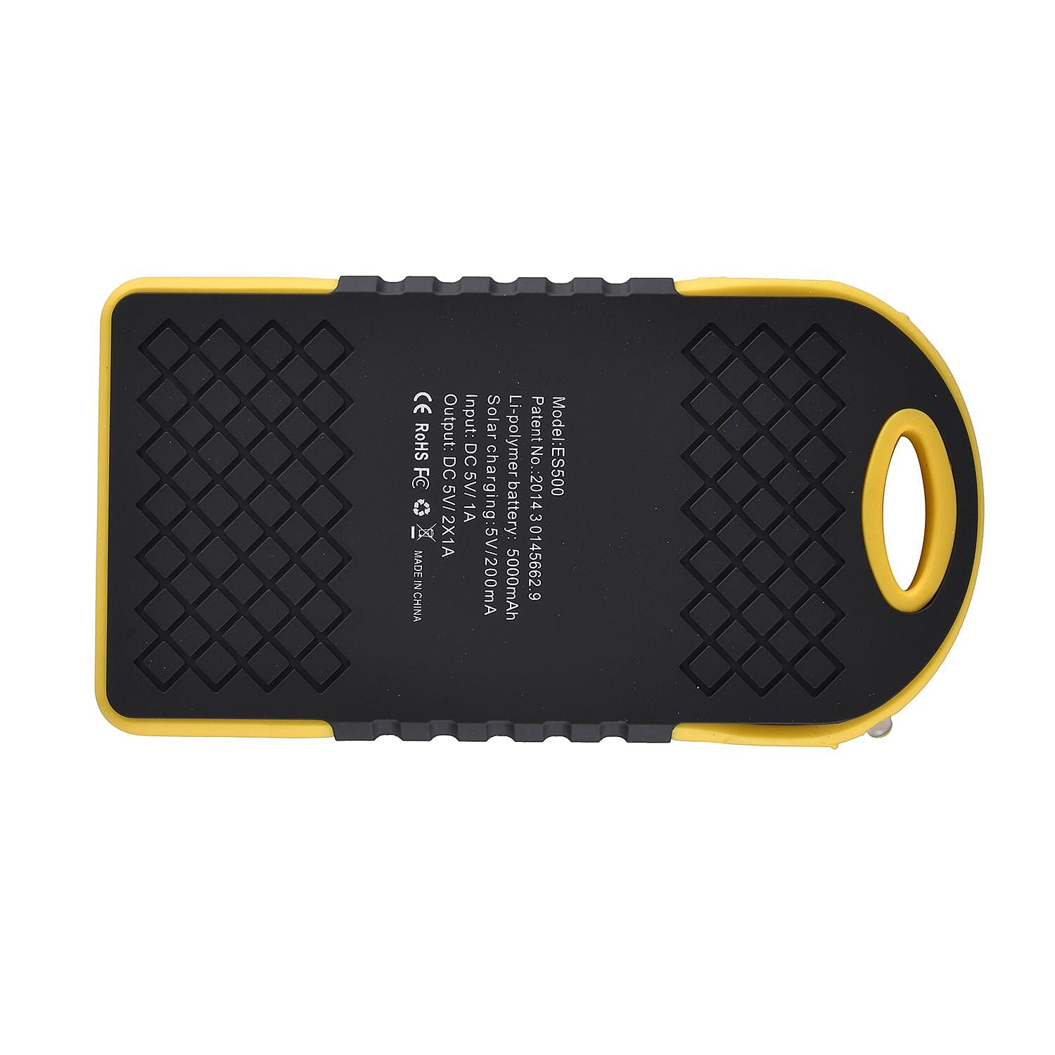 Power Bank with Solar Panel & Clip (5000mah) - Charge 2 Devices - Yellow & Black