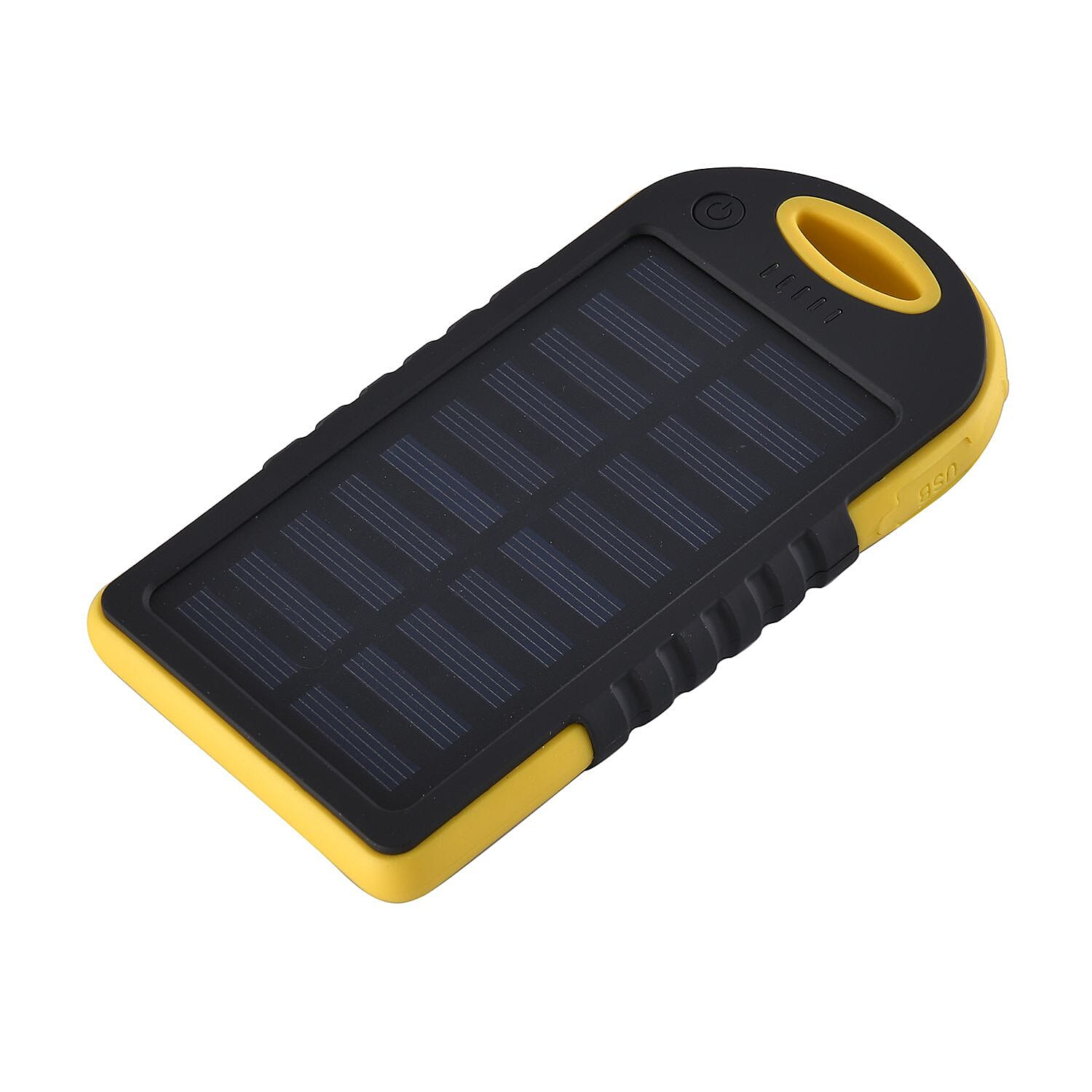 Power Bank with Solar Panel & Clip (5000mah) - Charge 2 Devices - Yellow & Black