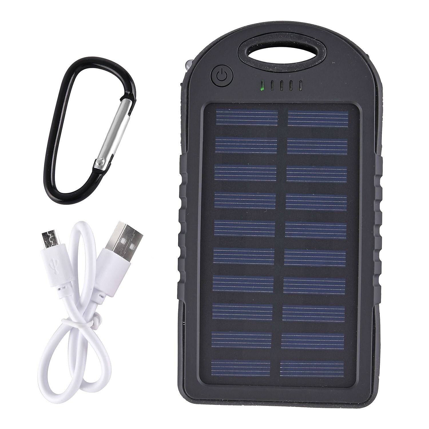 Power Bank with Solar Panel & Clip (5000mah) - Charge 2 Devices -  Black