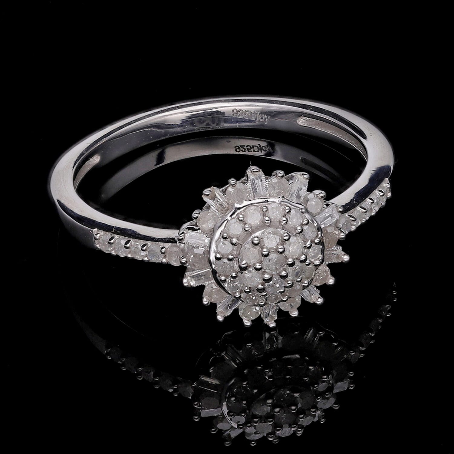 Diamond Ring in Platinum Overlay Sterling Silver 0.50 Ct.