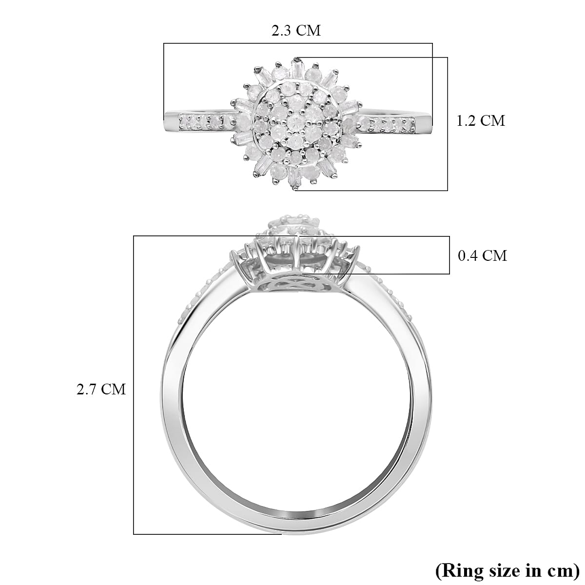 Diamond Ring in Platinum Overlay Sterling Silver 0.50 Ct.