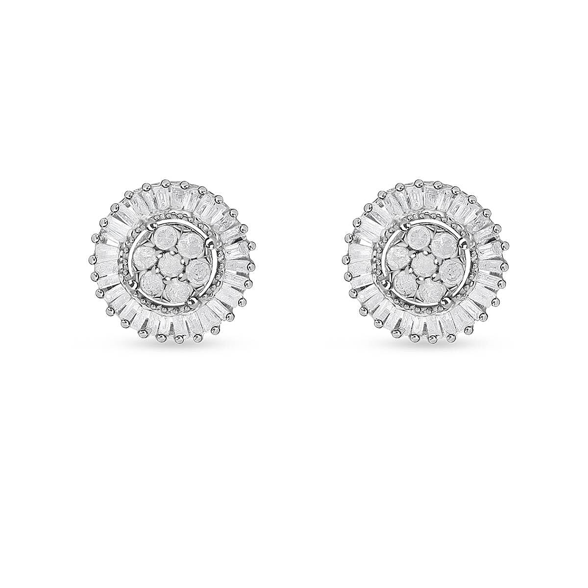 Diamond Stud Earrings in Platinum Overlay Sterling Silver 0.56 Ct
