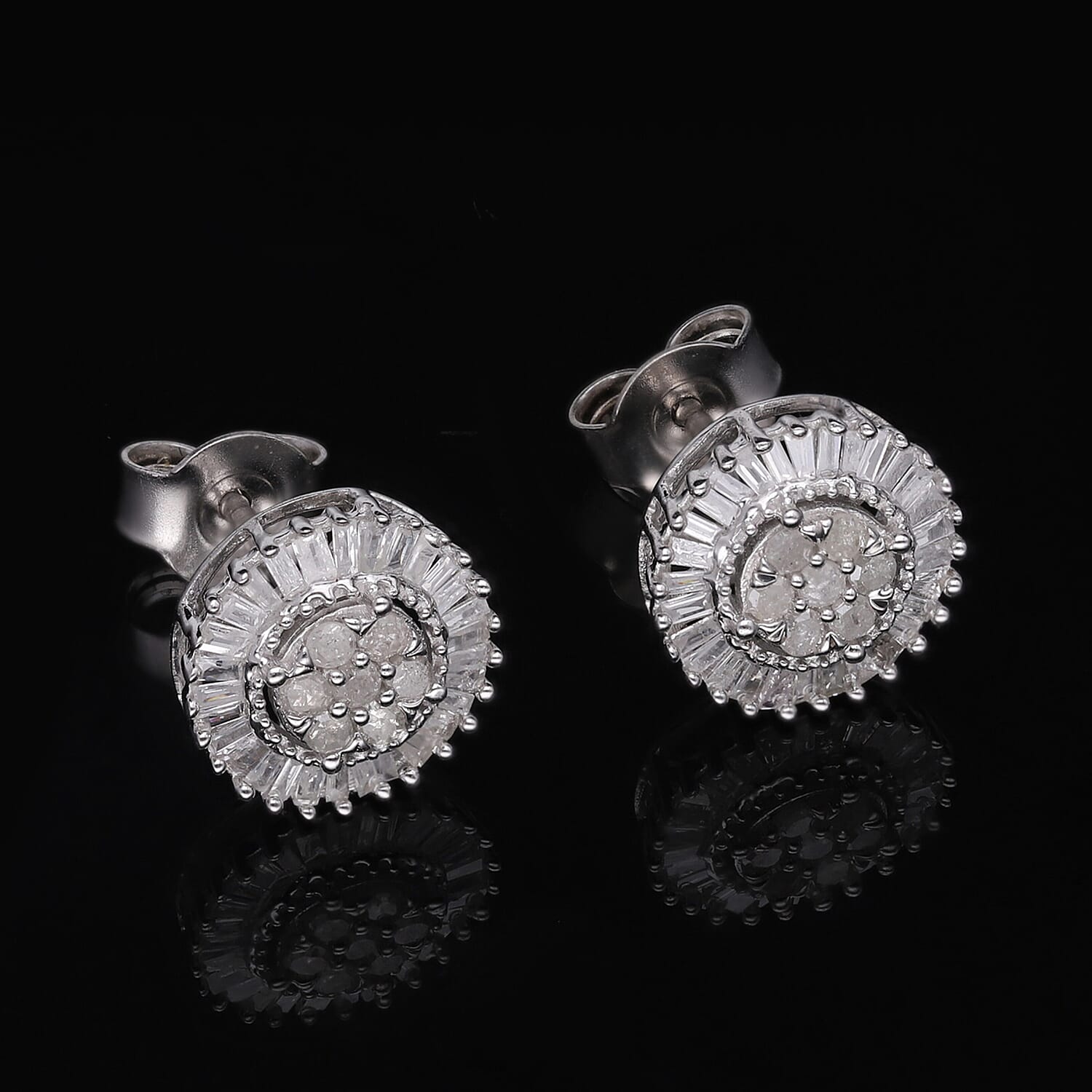 Diamond Stud Earrings in Platinum Overlay Sterling Silver 0.56 Ct