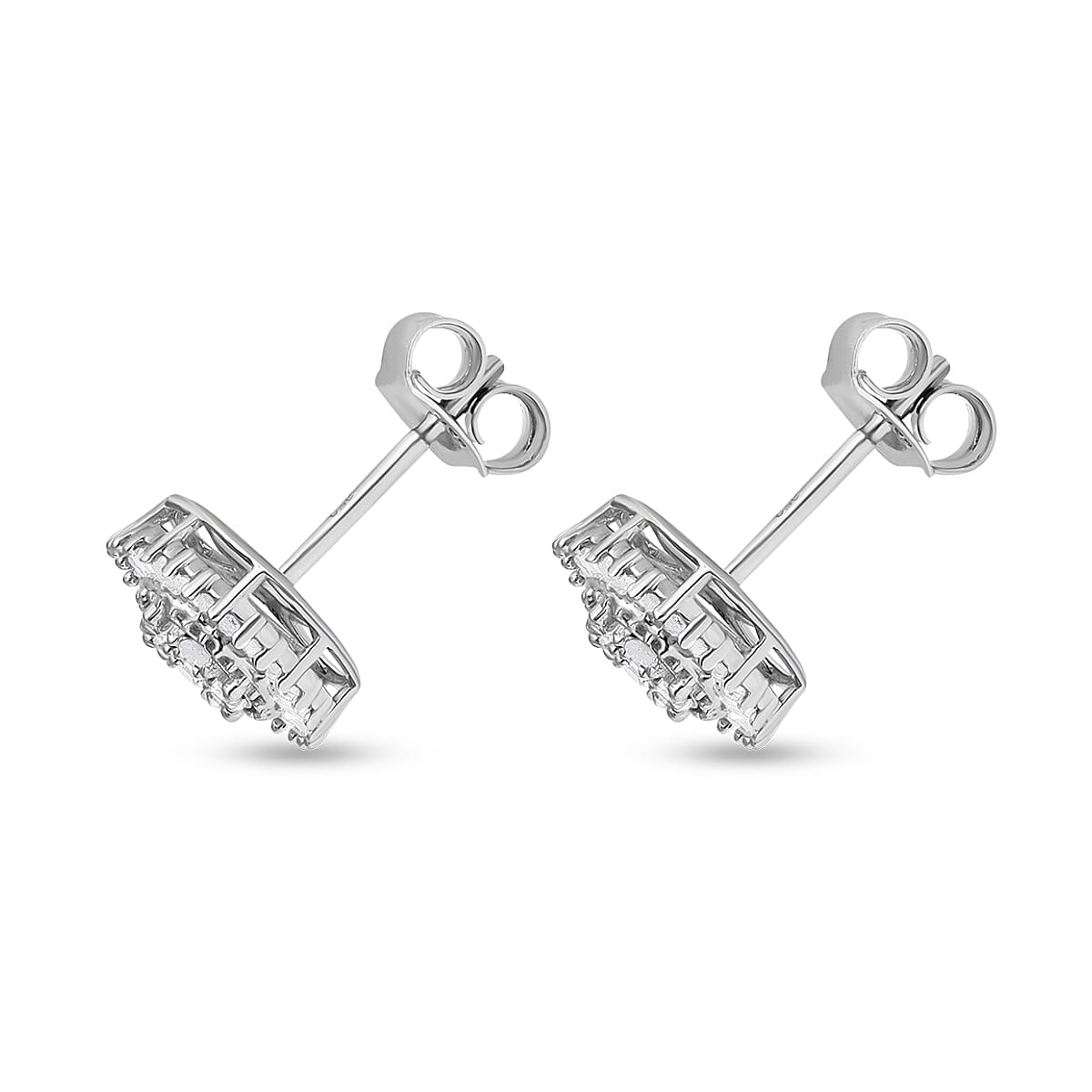 Diamond Stud Earrings in Platinum Overlay Sterling Silver 0.56 Ct